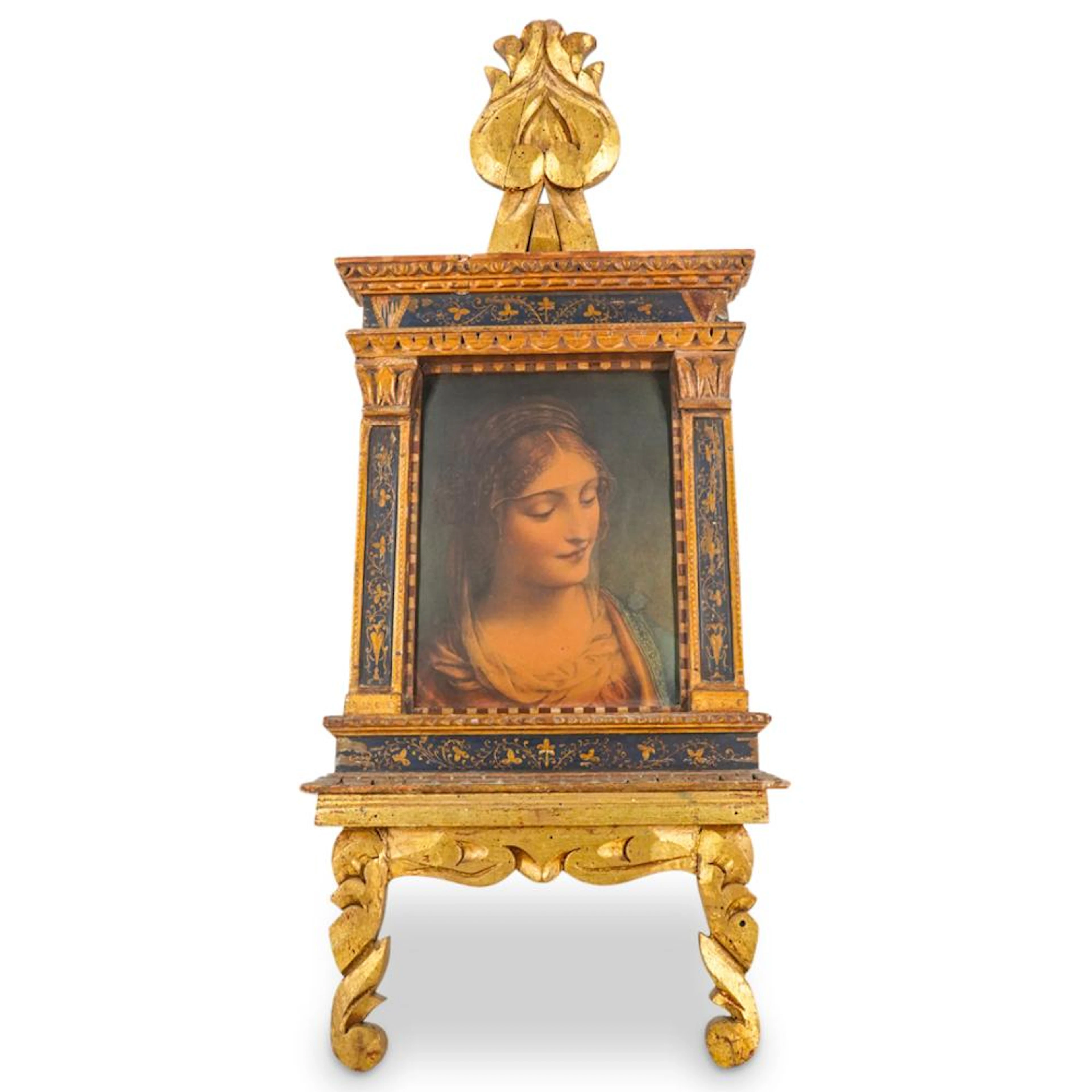 After Bernardino Luini (Italian,1480-1532) Print Painting W/ Wooden Easel Frame