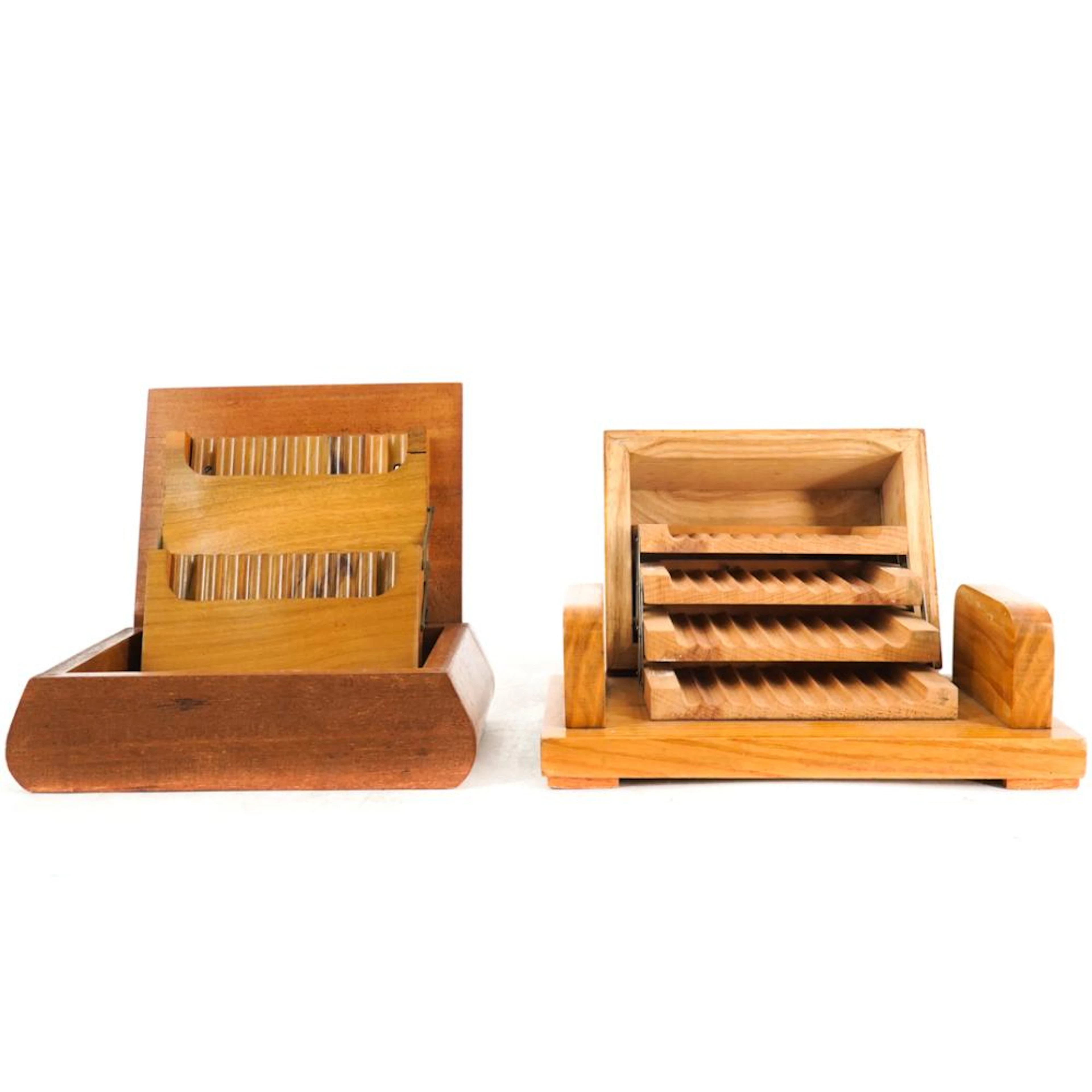 (2 Pc) Italian Hand Carved Wooden Desk Cigarette Boxes