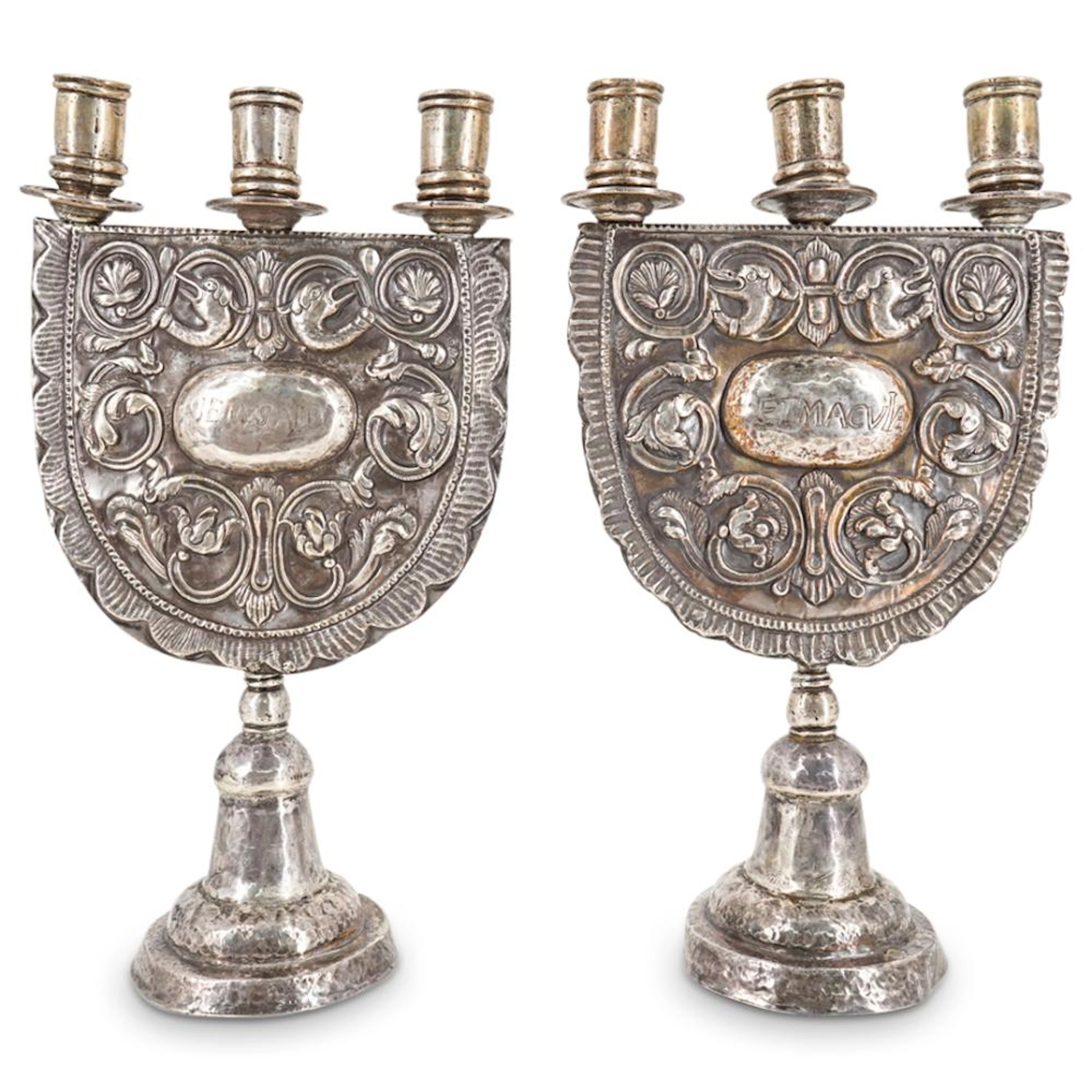 Pair Of Spanish Colonial Silver Three Socket Candelabra