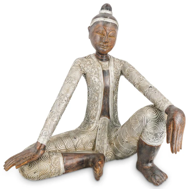 Vintage Thai Carved Wood Buddha Sculpture