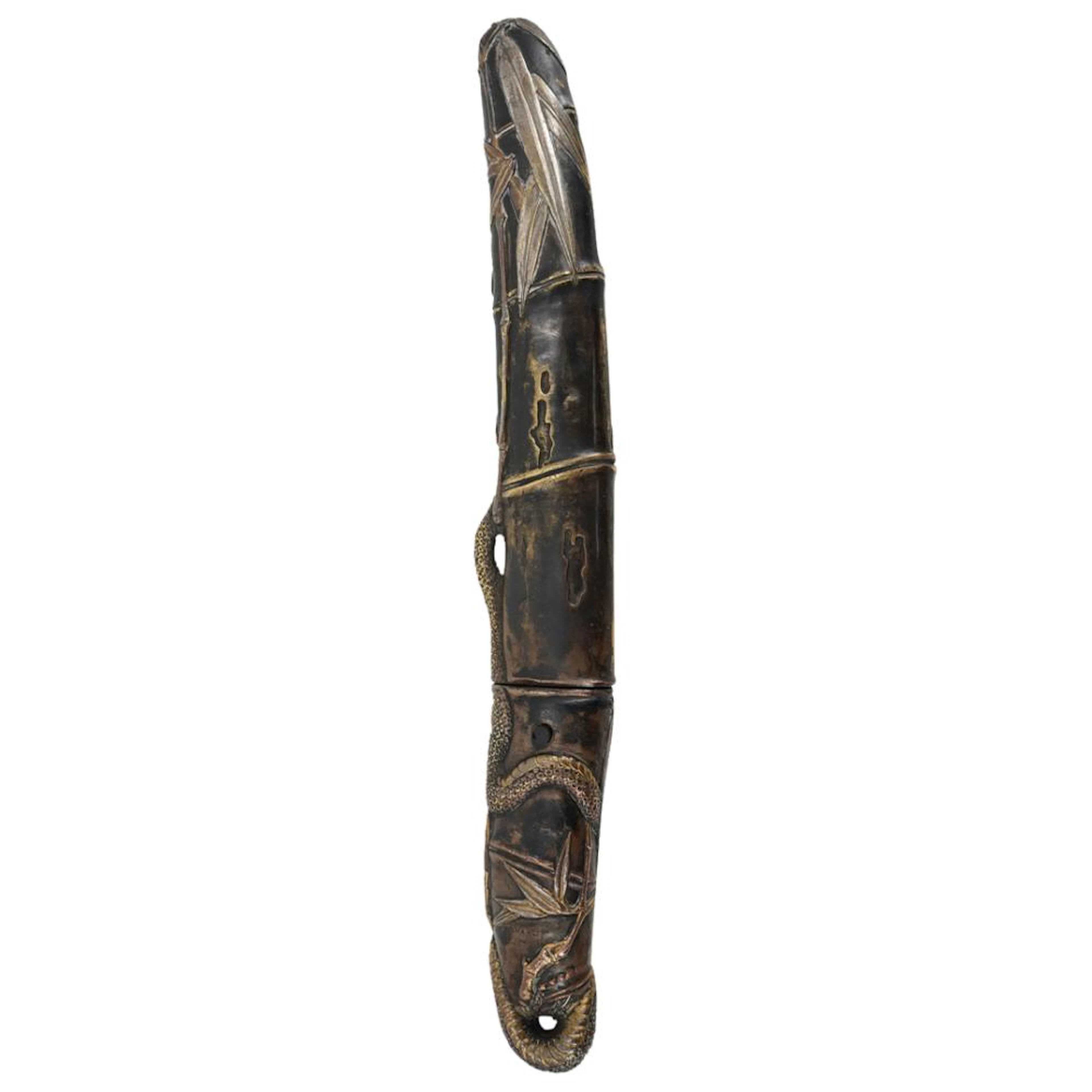 Antique Japanese Tantou Dagger W/ Ornate Bronze Sheathe