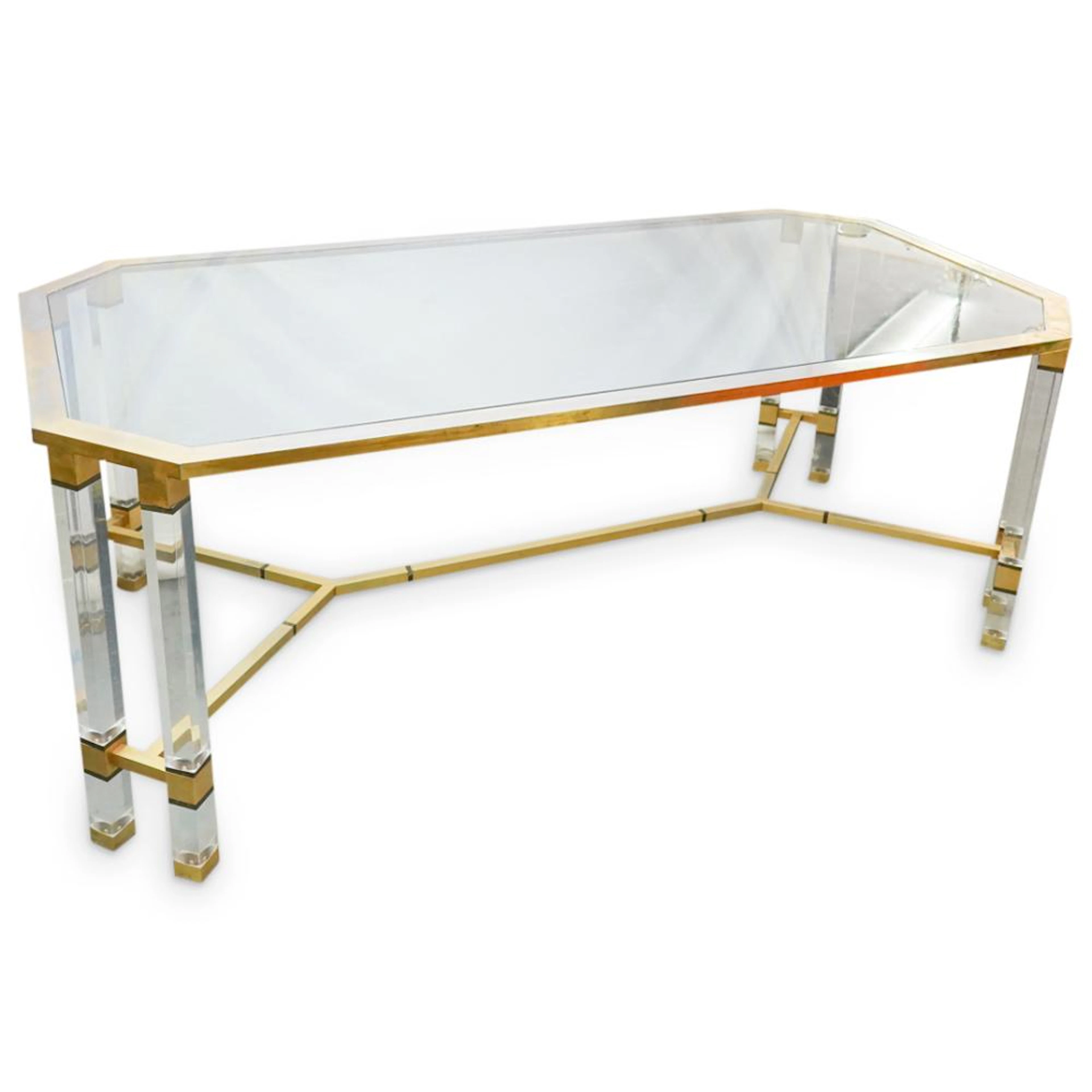 Charles Hollis Jones (American, 1945) Lucite, Brass & Glass Dining Table
