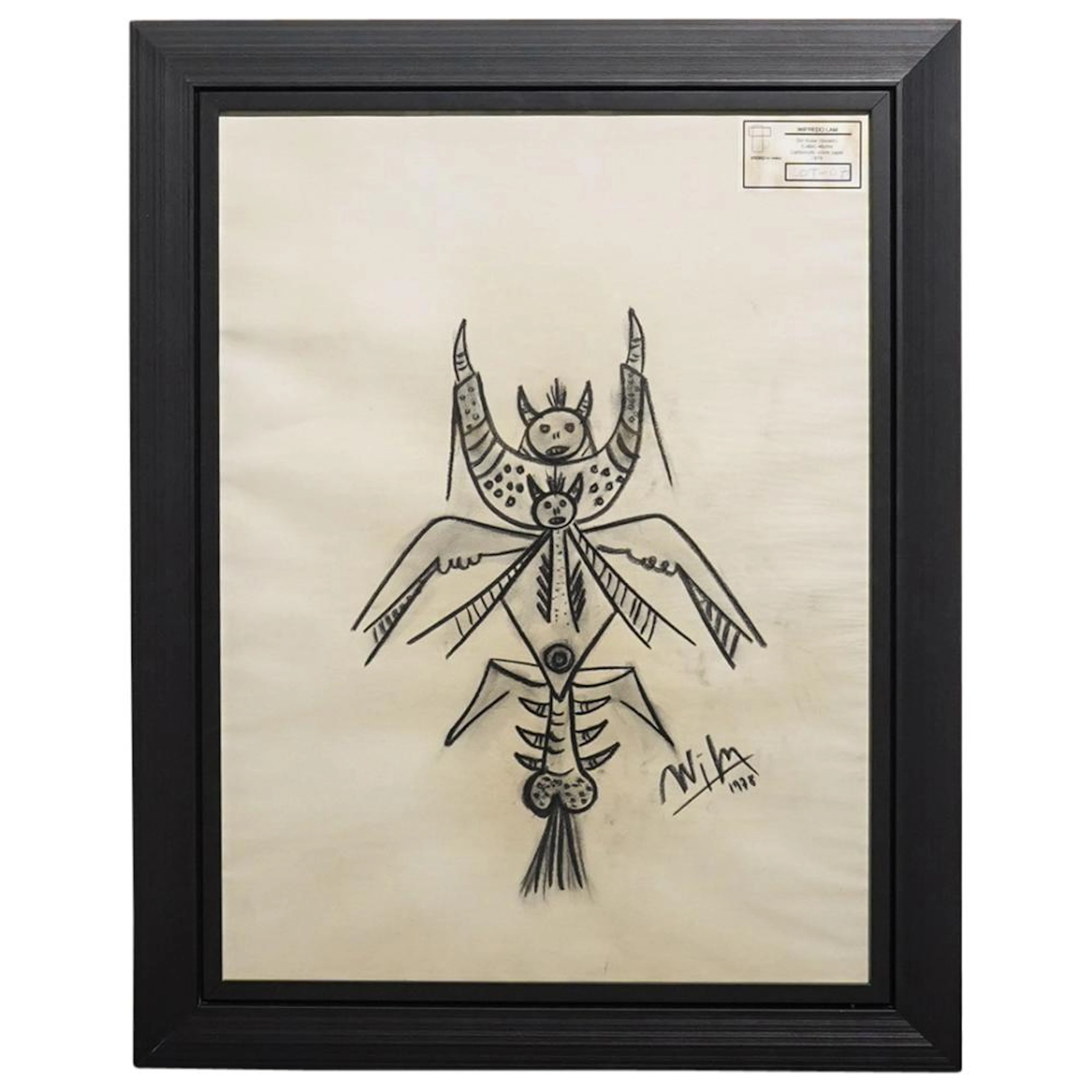 Wilfredo Lam (Cuban,1902) Charcoal on Paper Painting