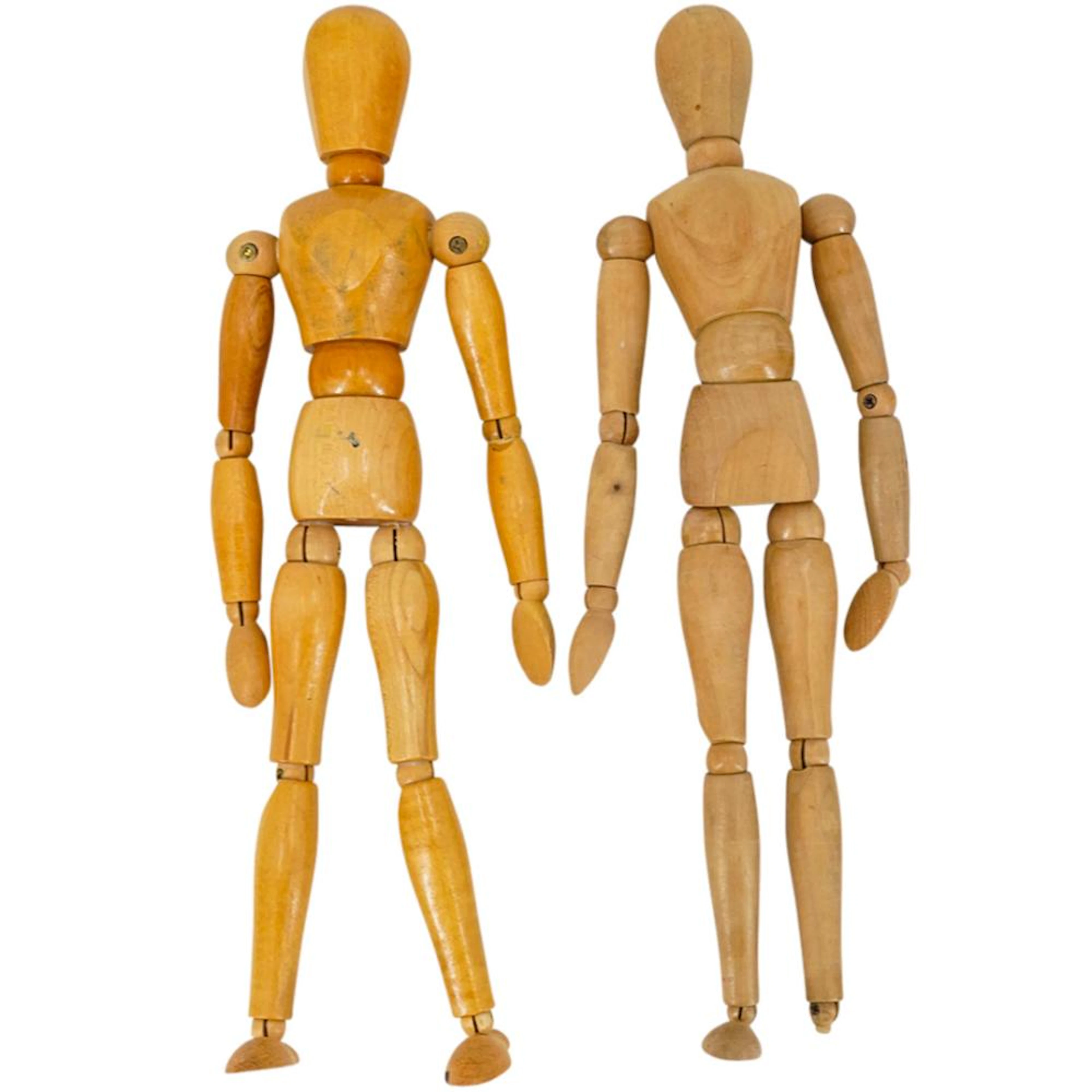 (2 Pc) Mid Century Italian Carved Wooden Drawing Mannequins