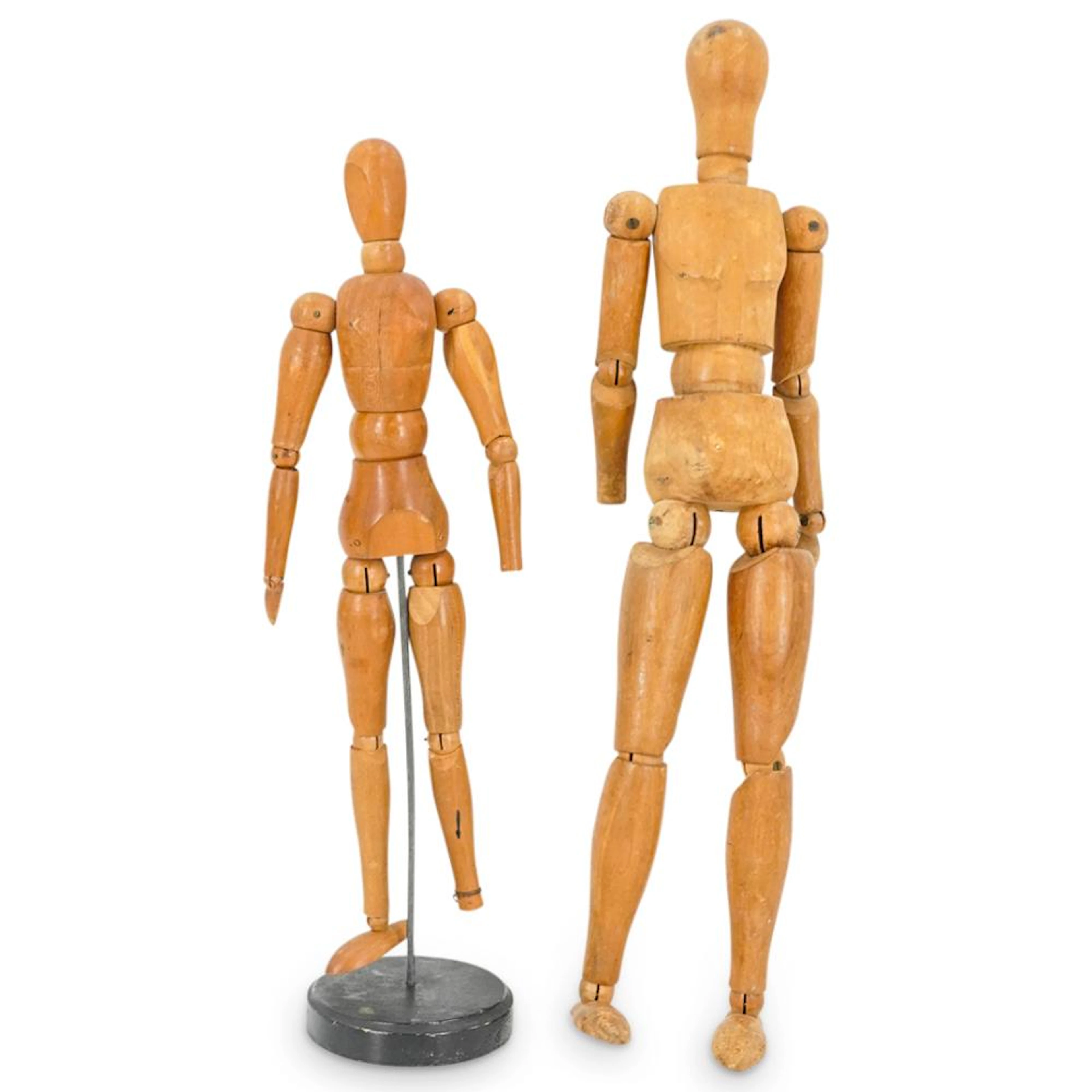(2 Pc) Mid Century Italian Carved Wooden Drawing Mannequins