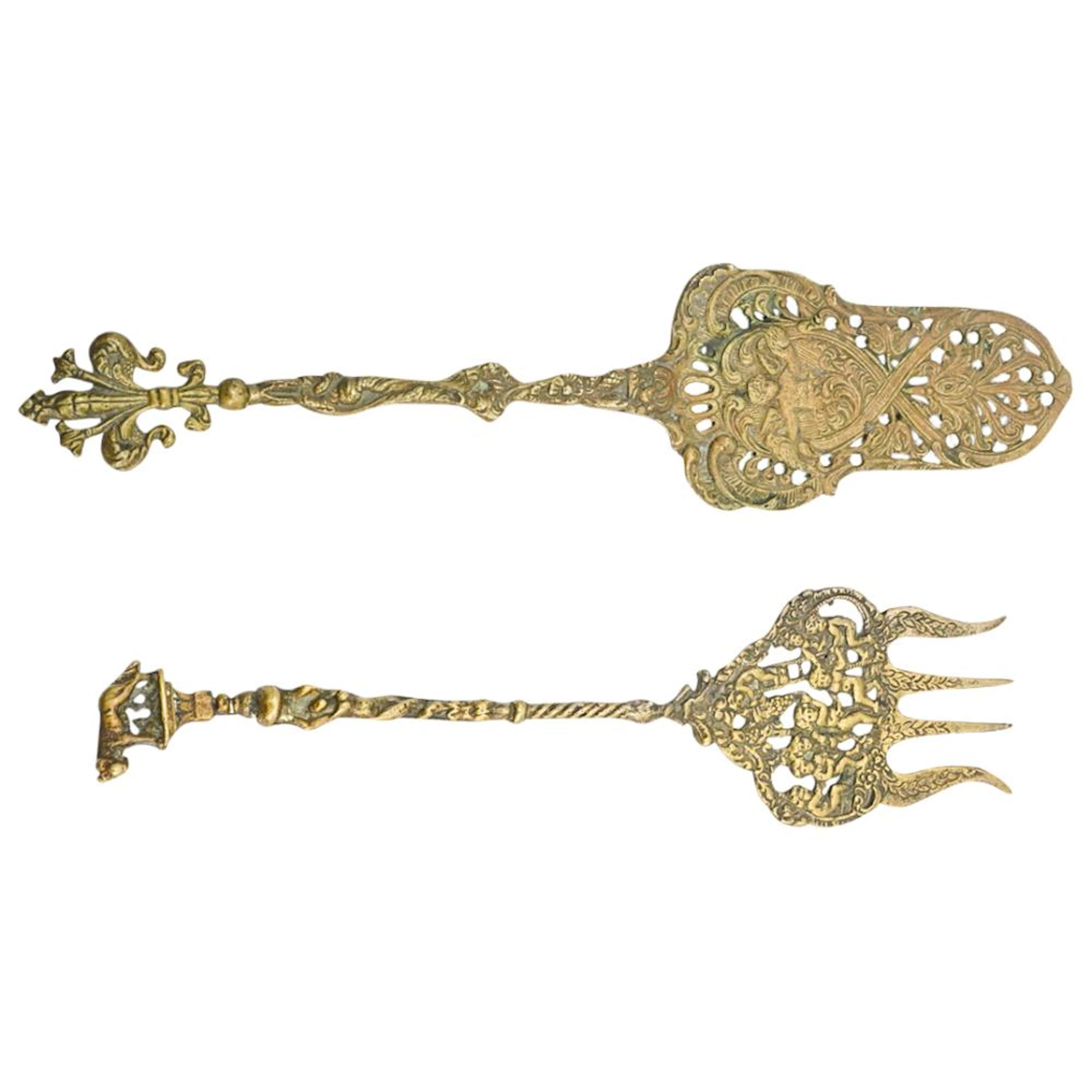 Antique Italian Renaissance Style Ornate Serving Utensils