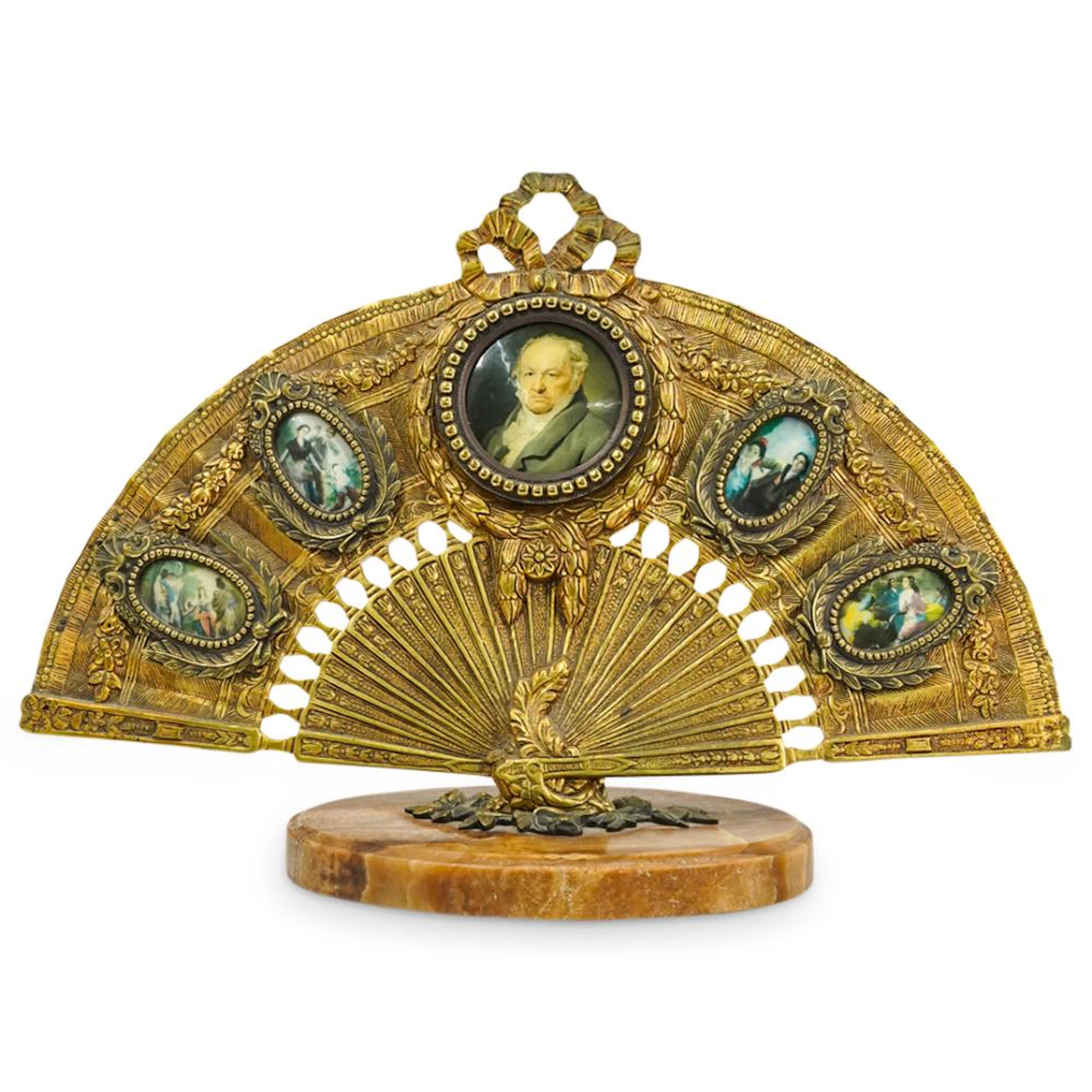 Antique Spanish Goya Decorative Fan Bronze Sculpture