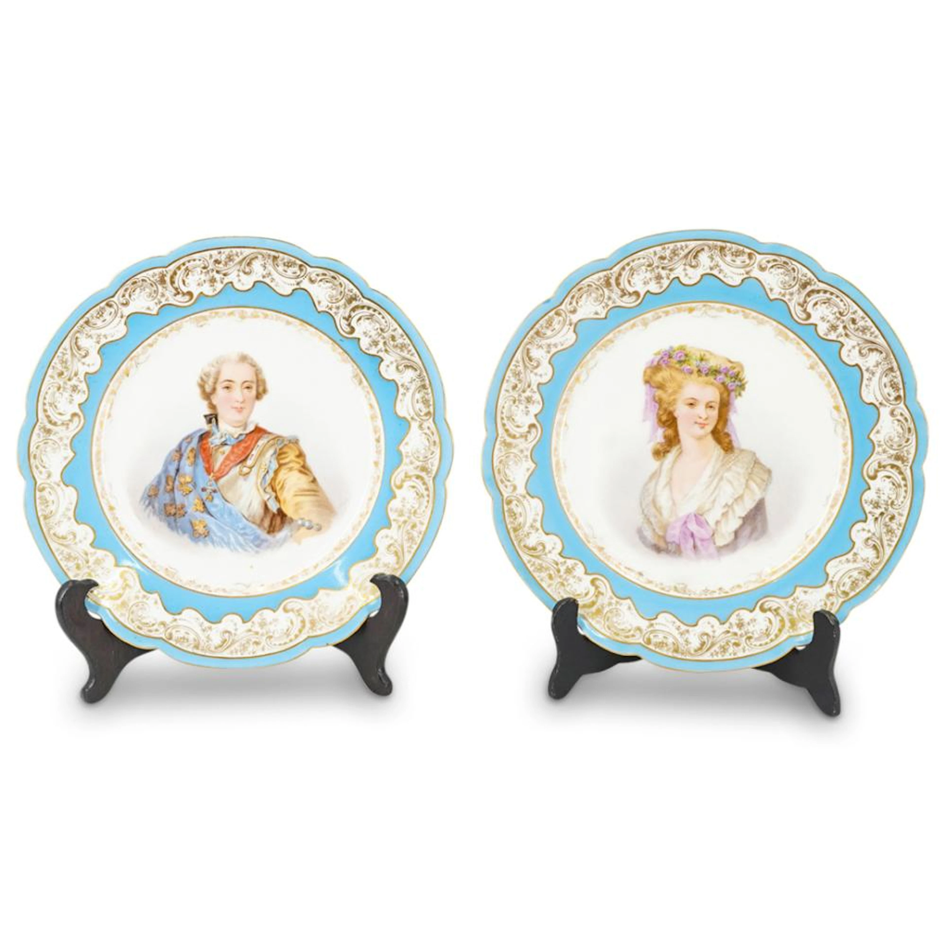 (2 Pc) Antique Sevres Chateau De Tuileries Portrait Cabinet Plates