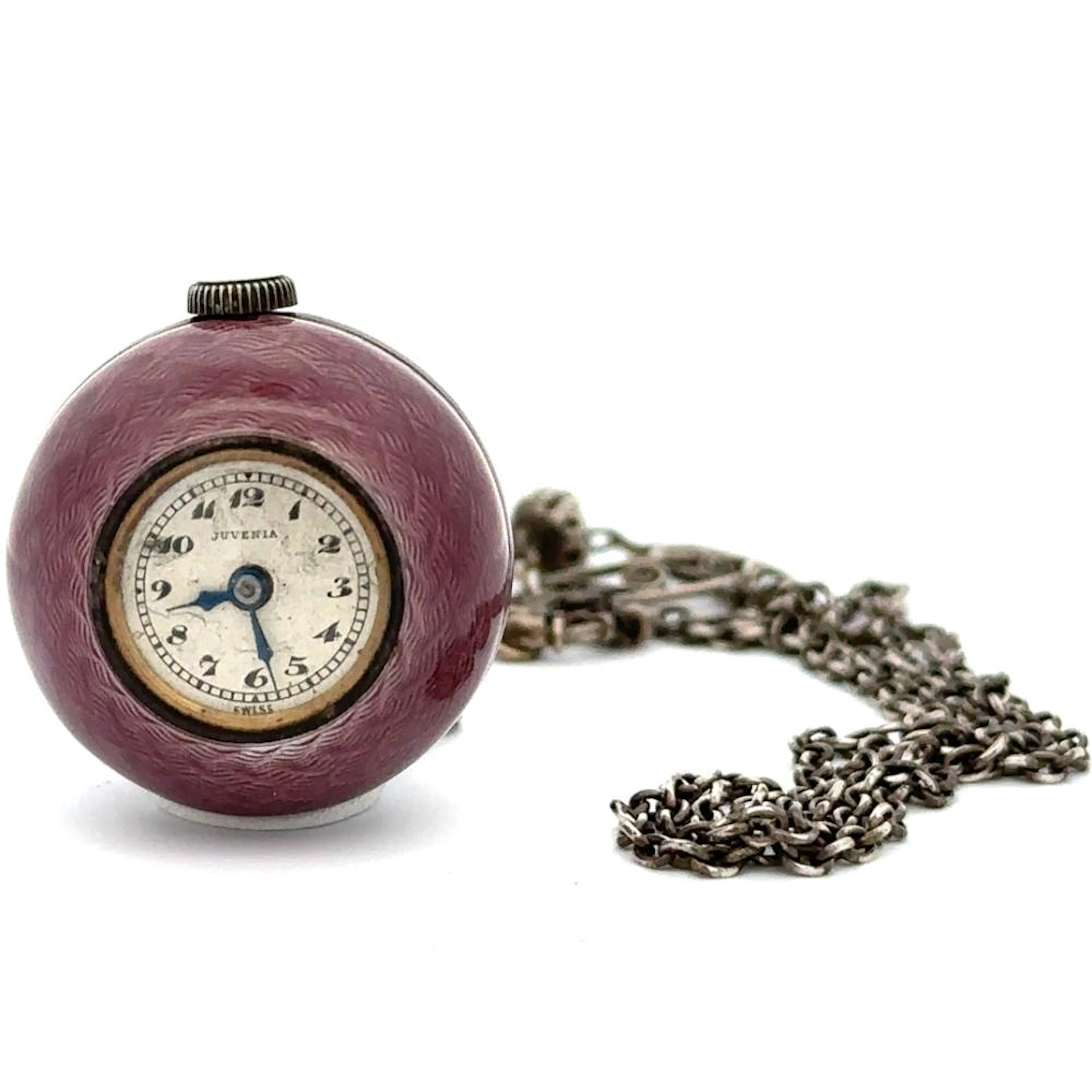 1920s Juvenia Spherical Guilloche Enamel Pendant Watch