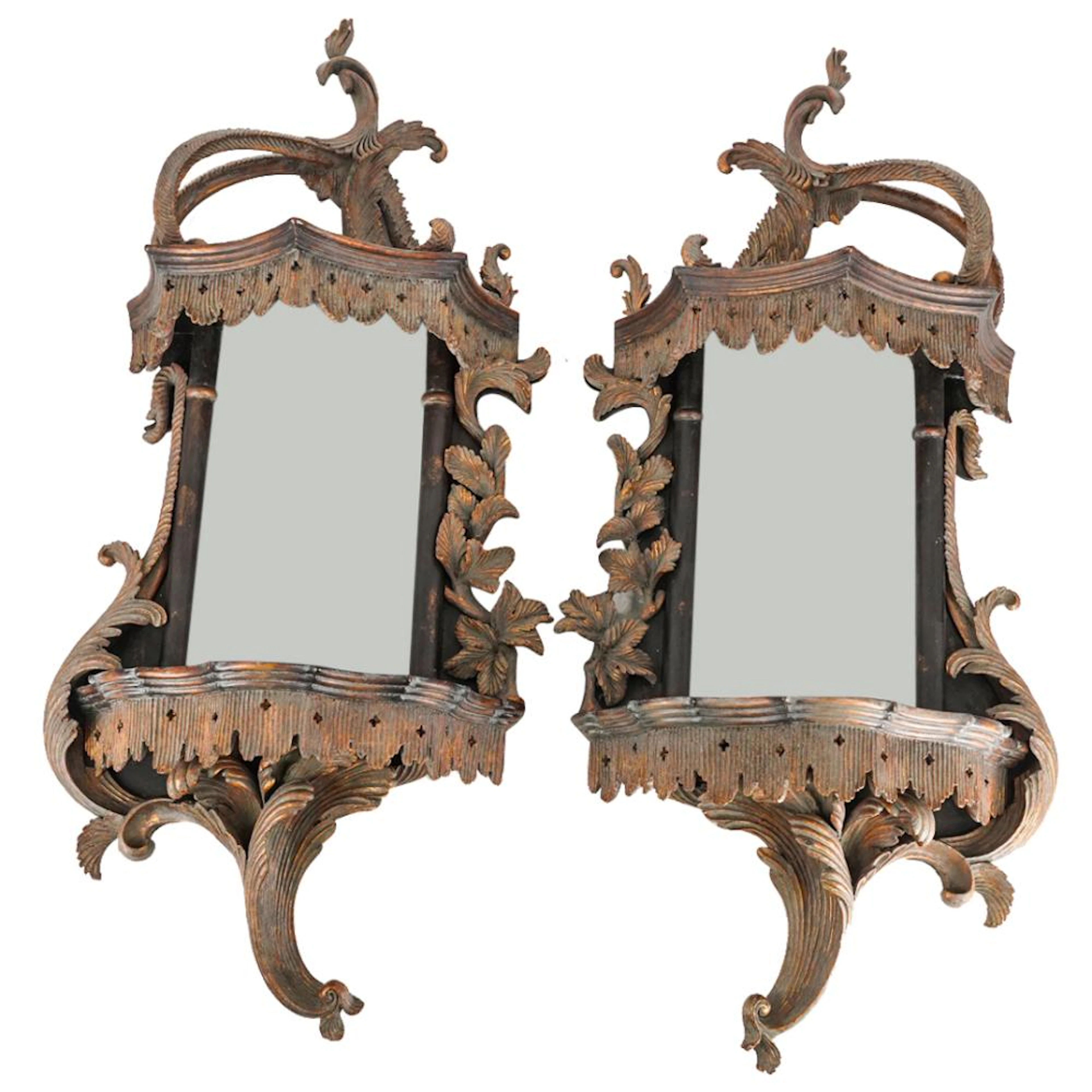 Pair Of Vintage Chinoiserie Foliage Form Mirrors