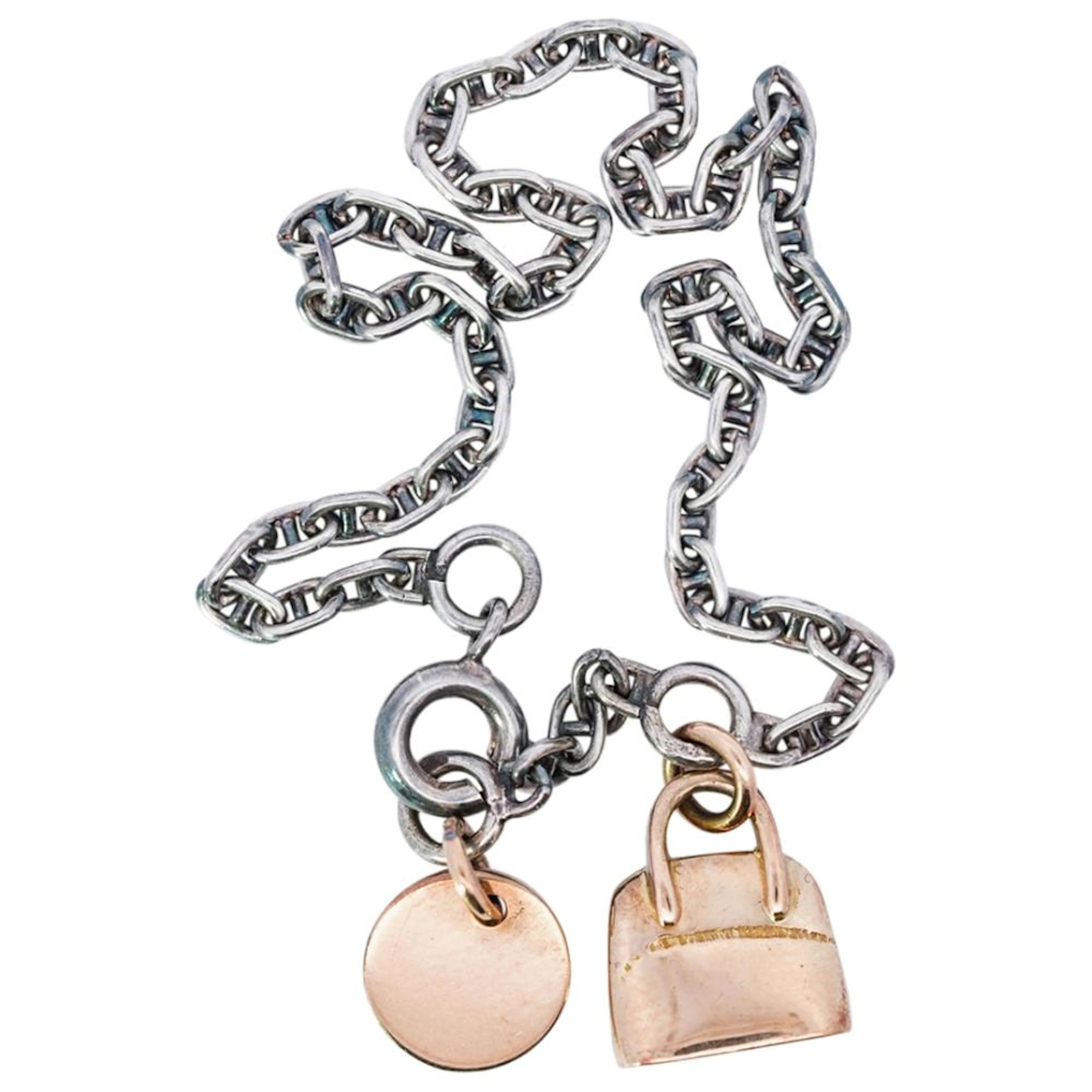 Hermes 18k Gold and Sterling Silver Charm Bracelet