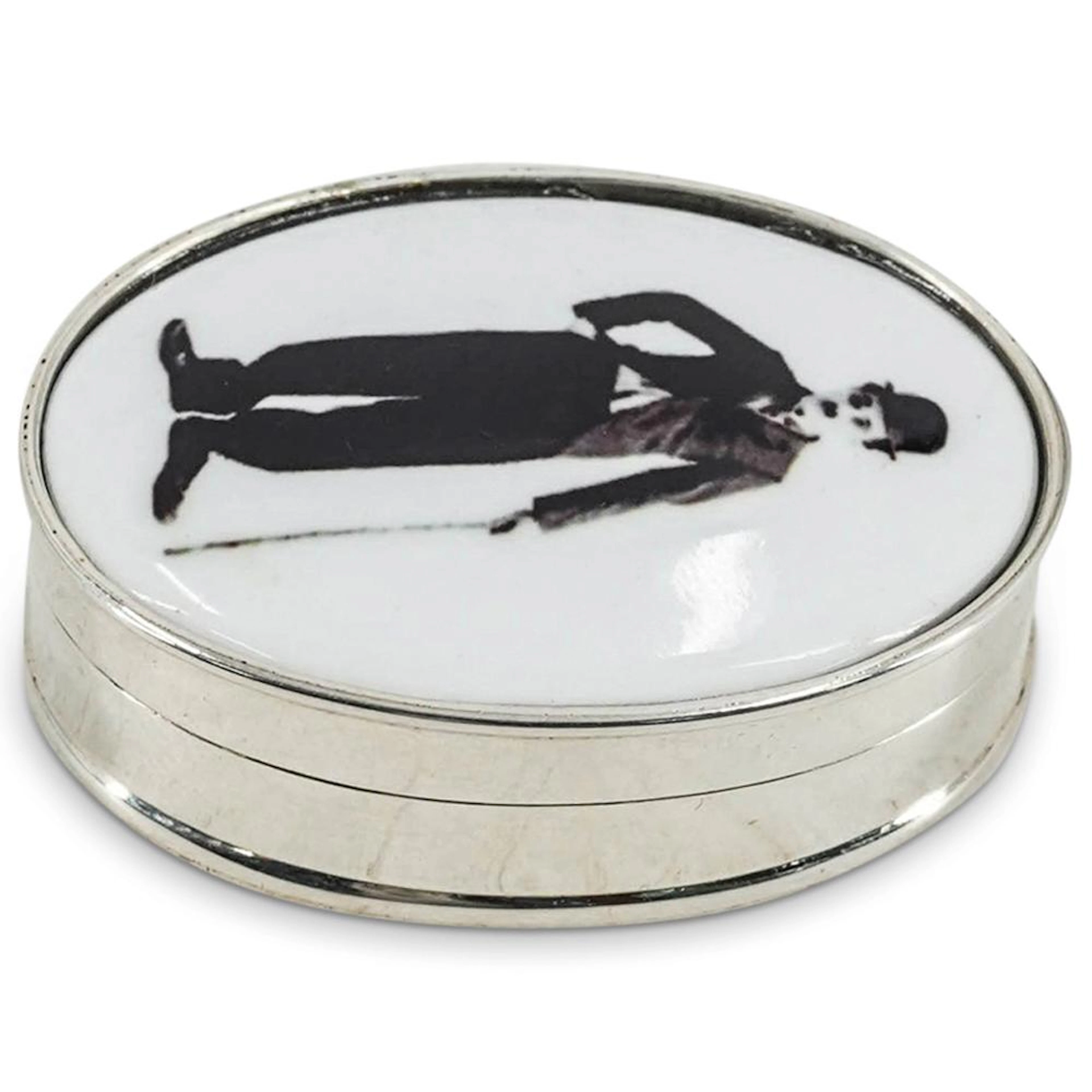 Sterling Silver & Enamel "Charlie Chaplin" Pill Box