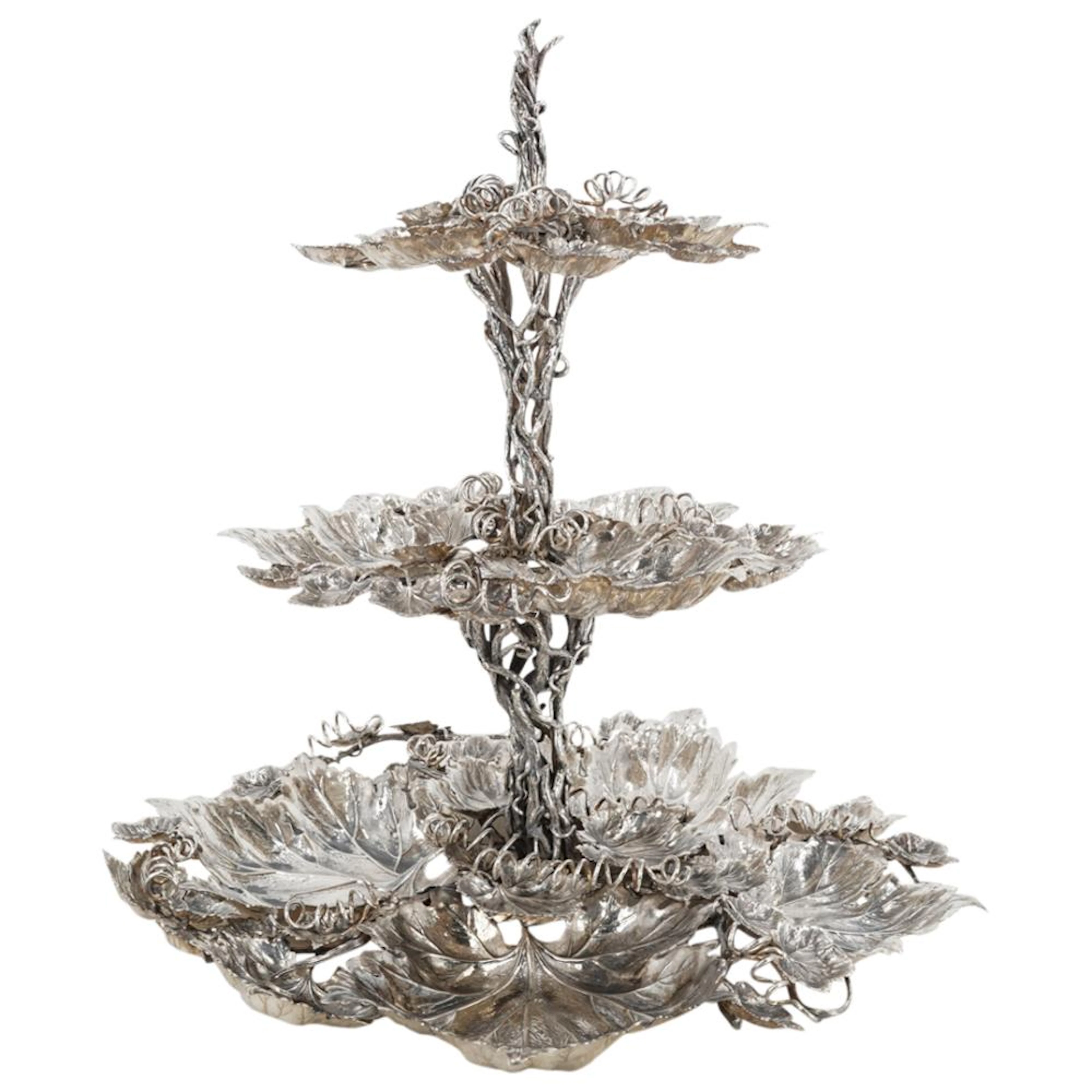Buccellati Sterling Silver Italian Triple Tier Centerpiece