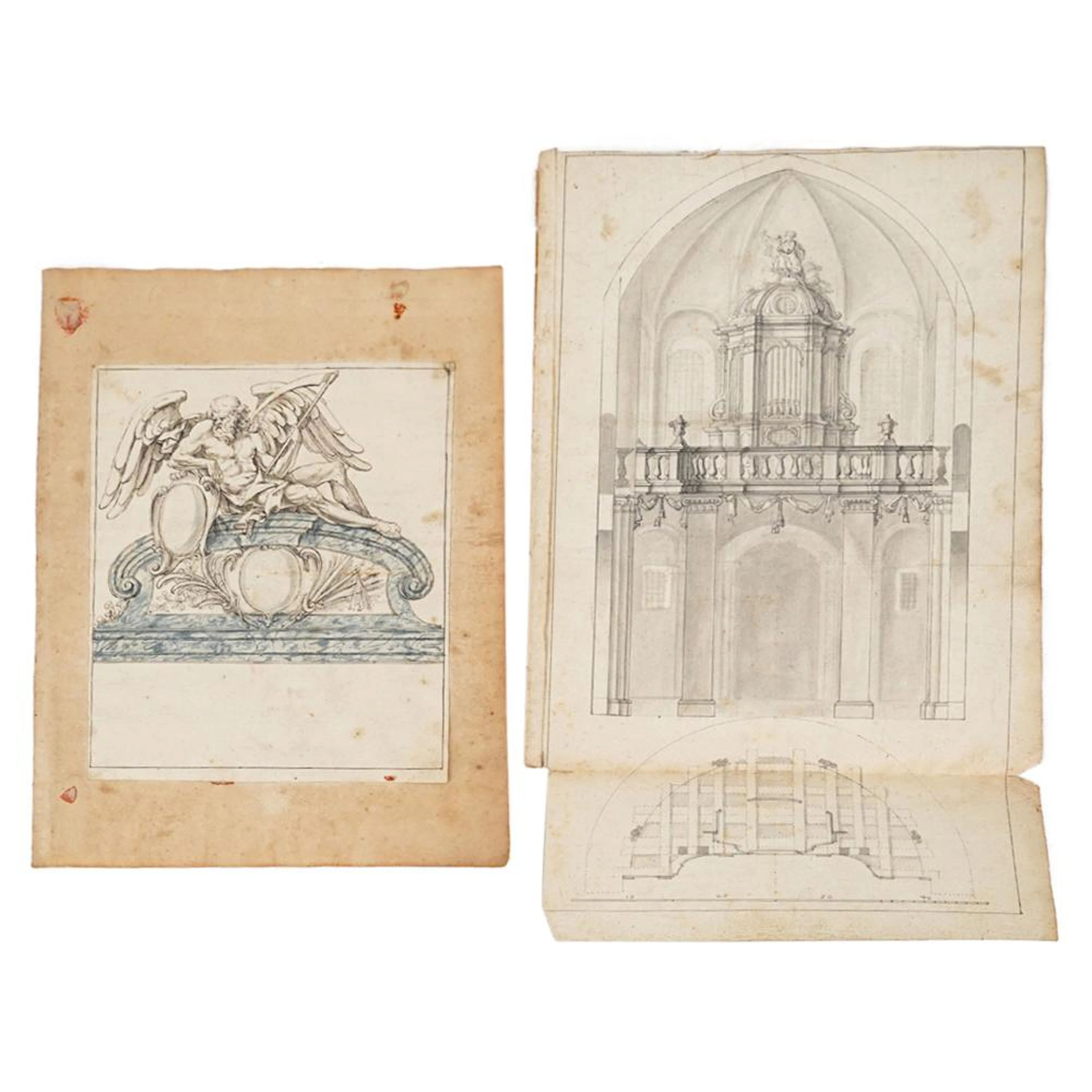 (2 Pc) Original 18th Century Architectural Drawings