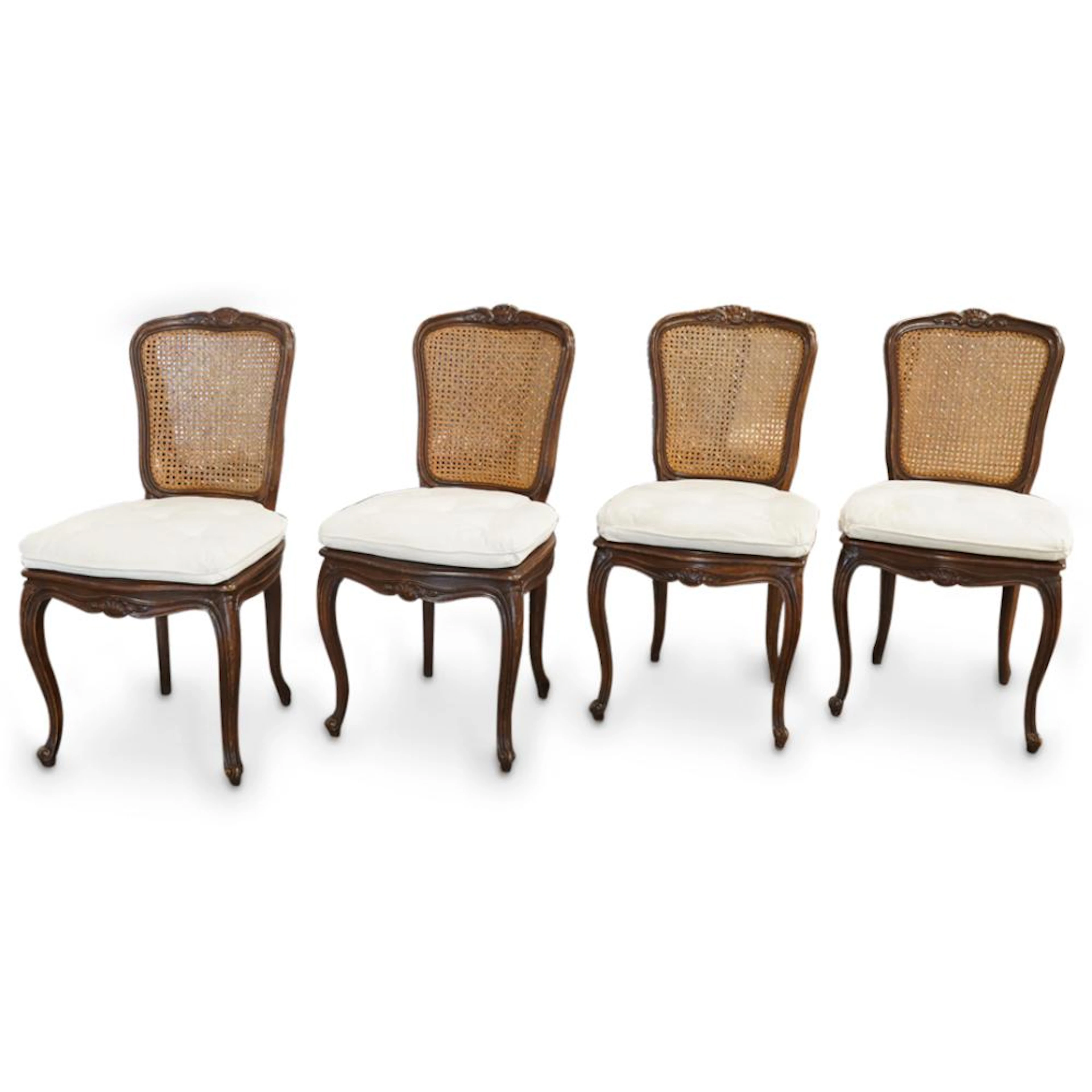 (4 Pc) Antique French Wooden Cane Back Chairs