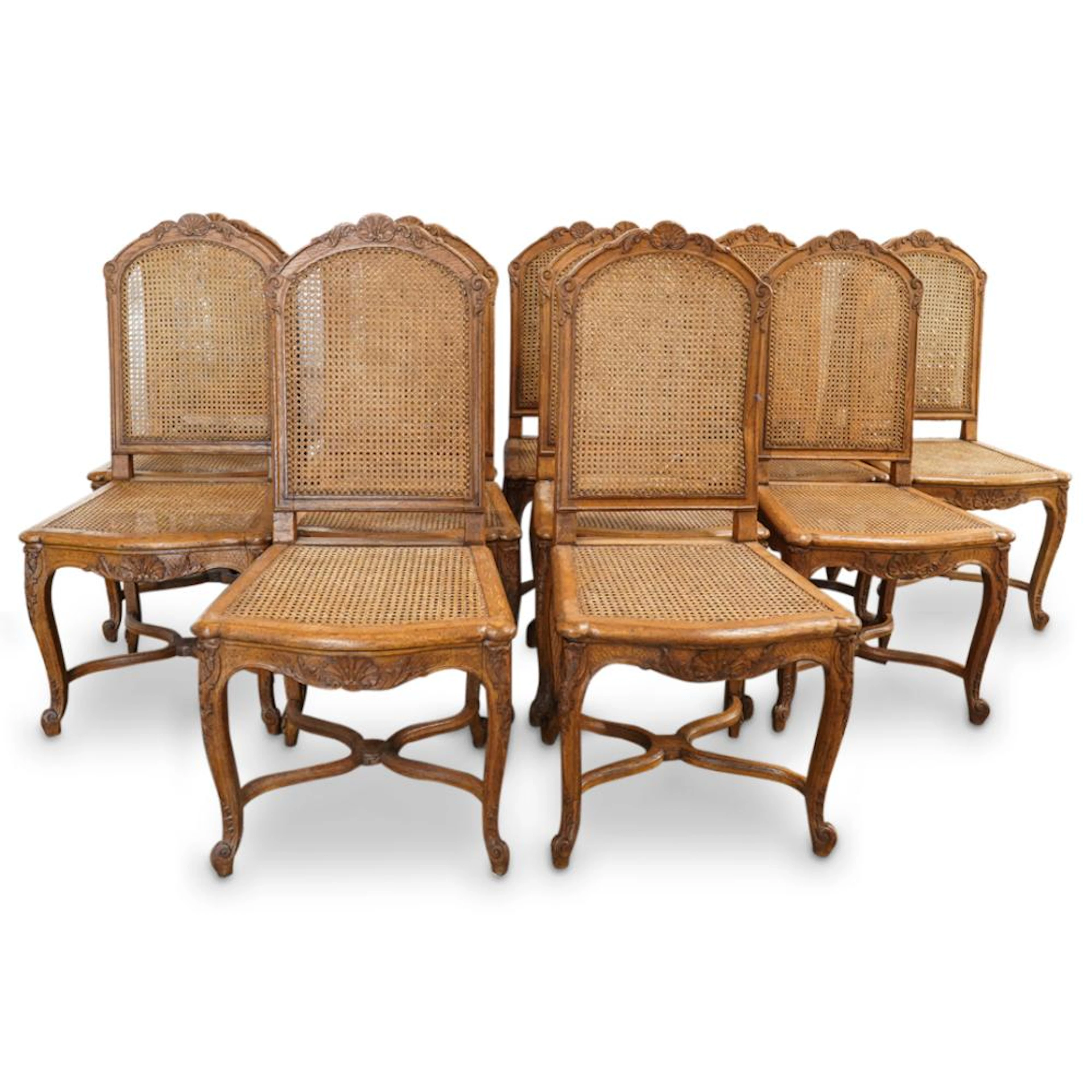 (11 Pc) French Provincial Wood and Cane Back DIning Chairs