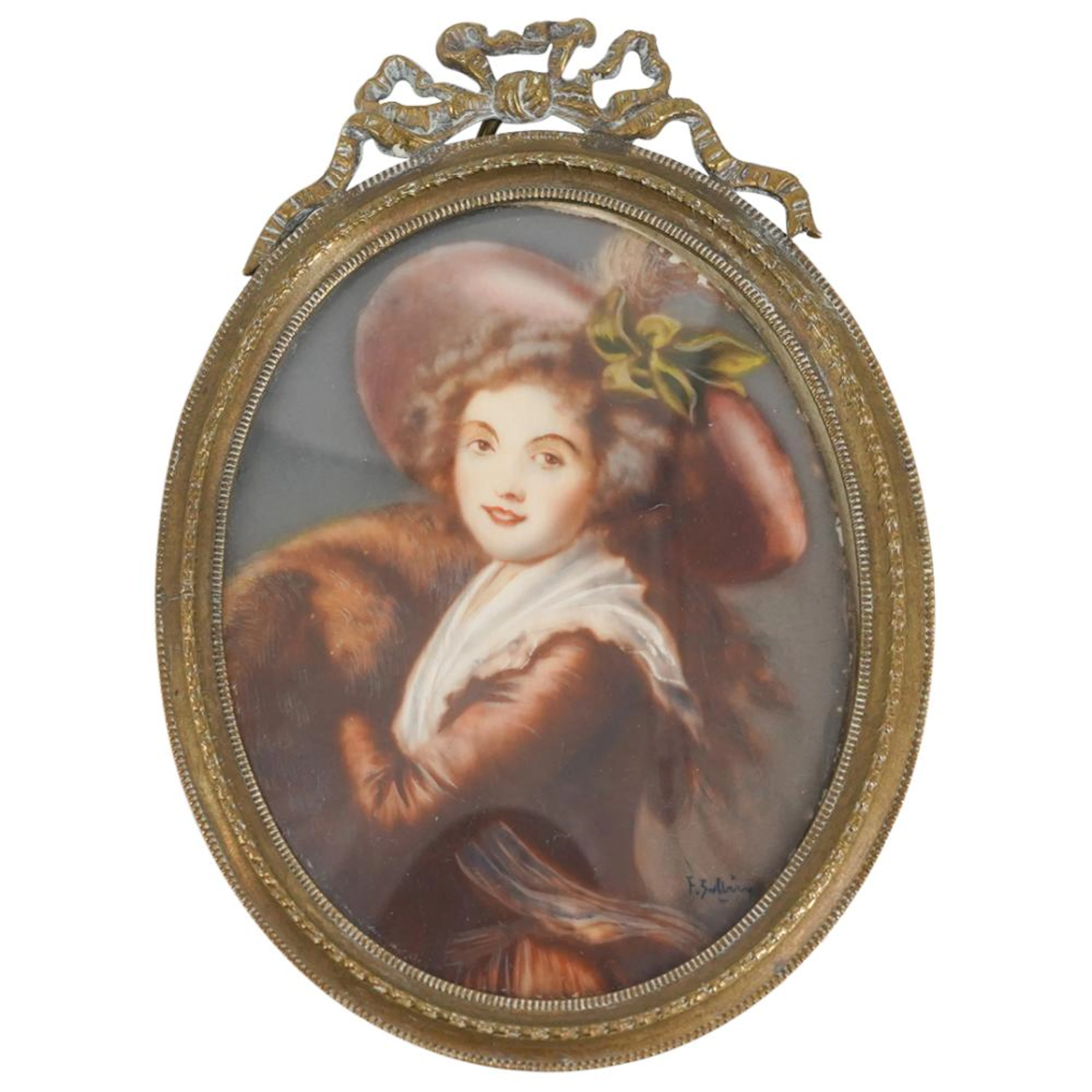 Miniature Oil On Bone Portrait After Elisabeth Louise Vigee Le Bru