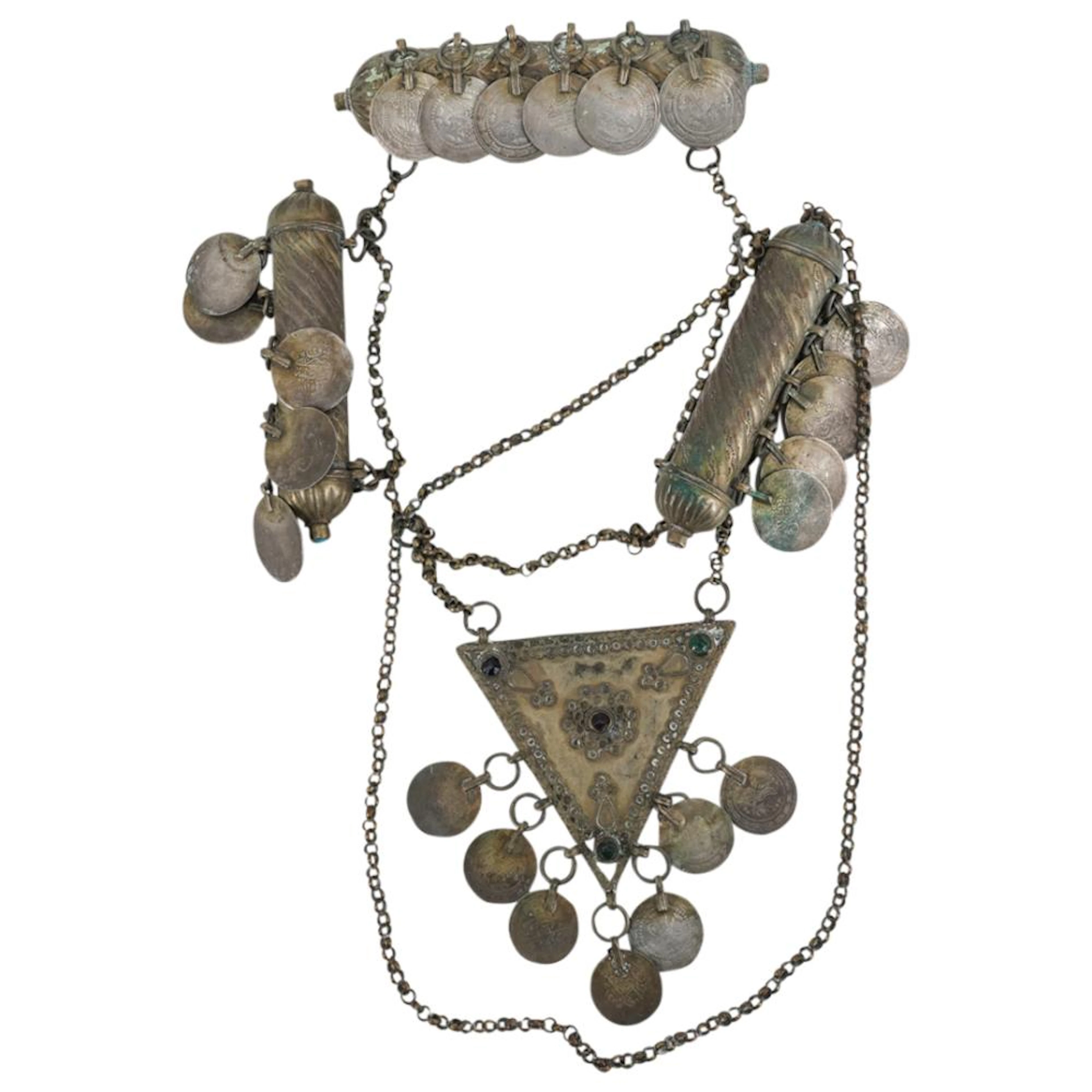 Antique Arabic Silver Amulet Necklace