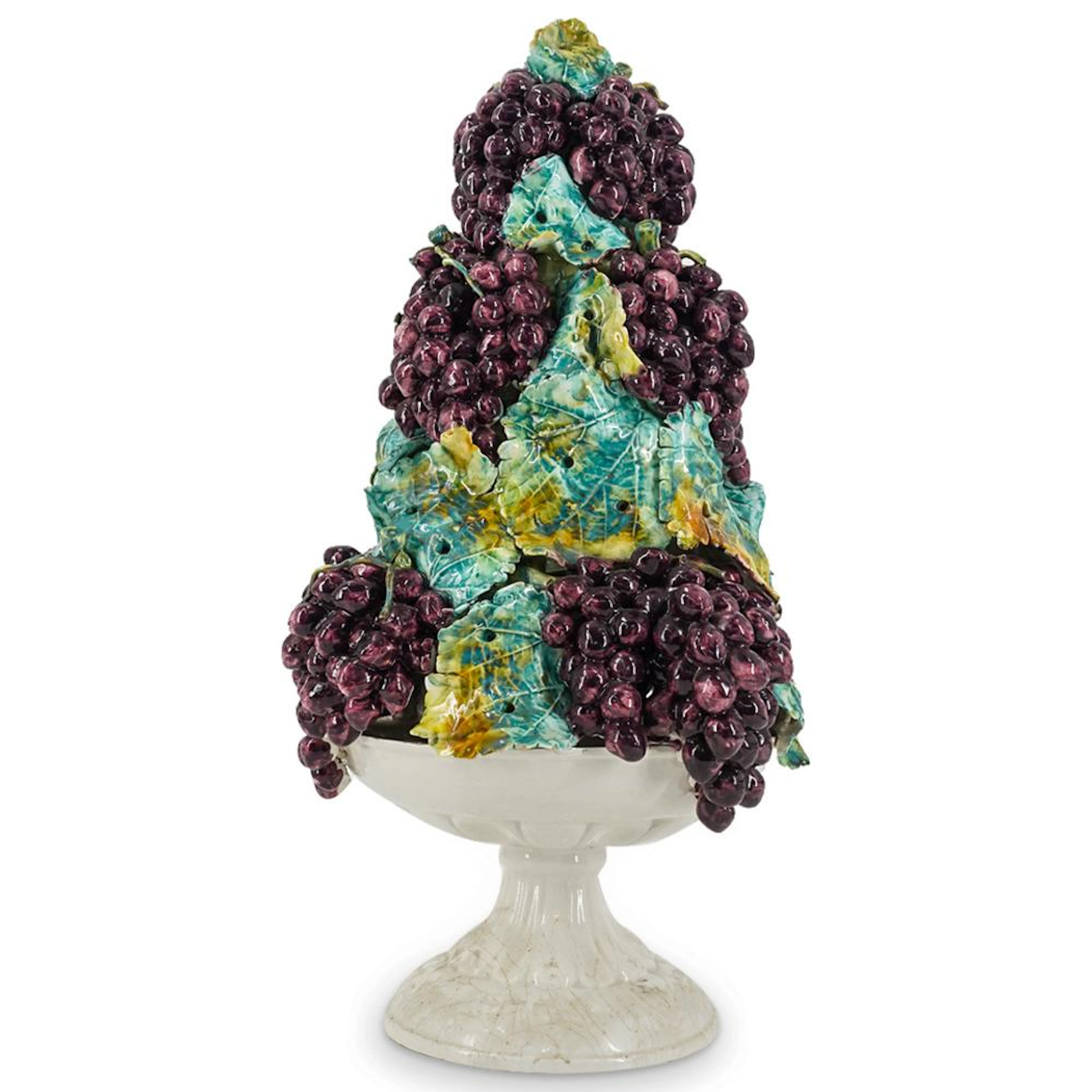 Vintage Italian Majolica Ceramic Grape Topiary Sculpture
