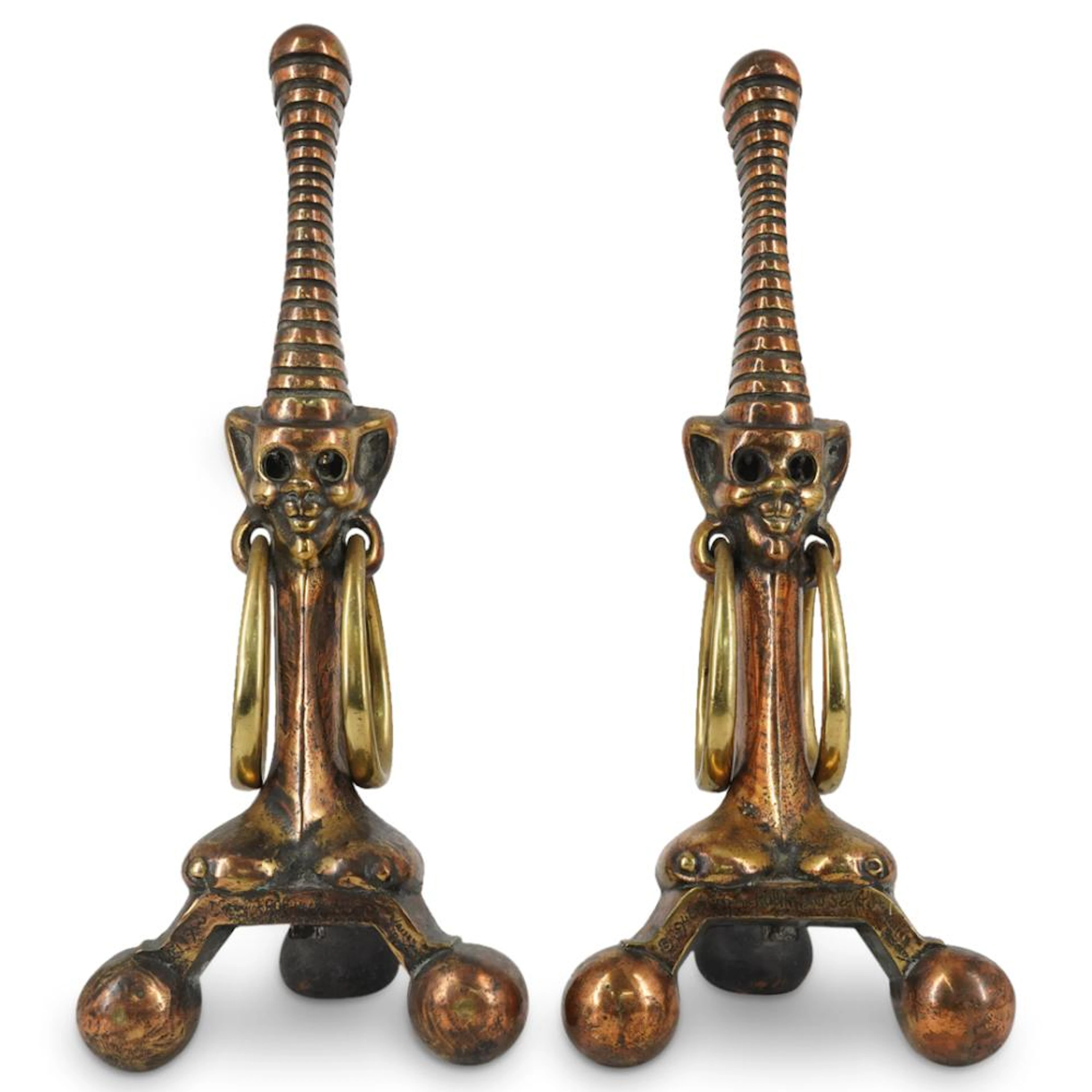 Pair Art Deco Bronze Egyptian Revival Andirons