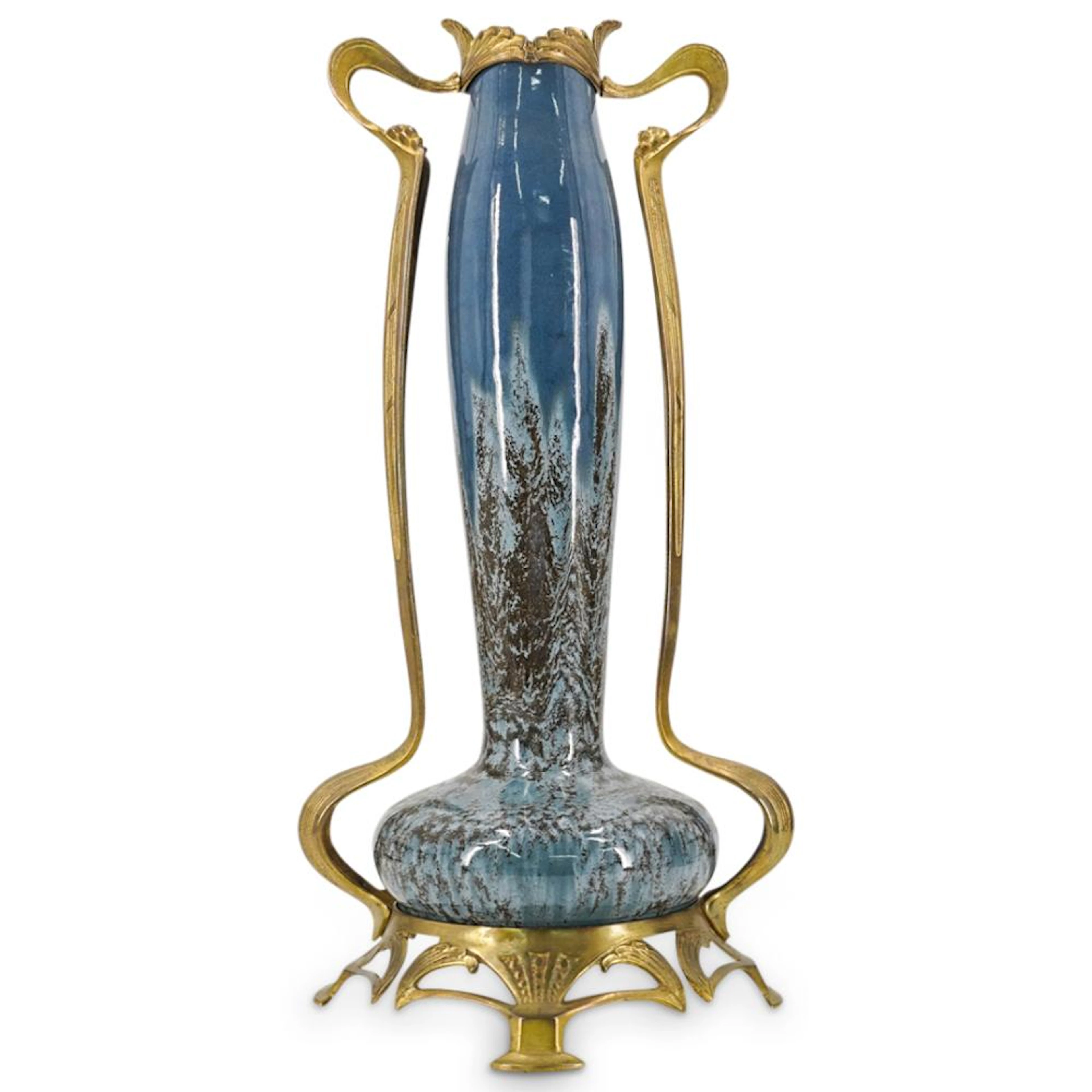 Art Nouveau German Porcelain, Bronze Vase In Style Of Otto Eckma
