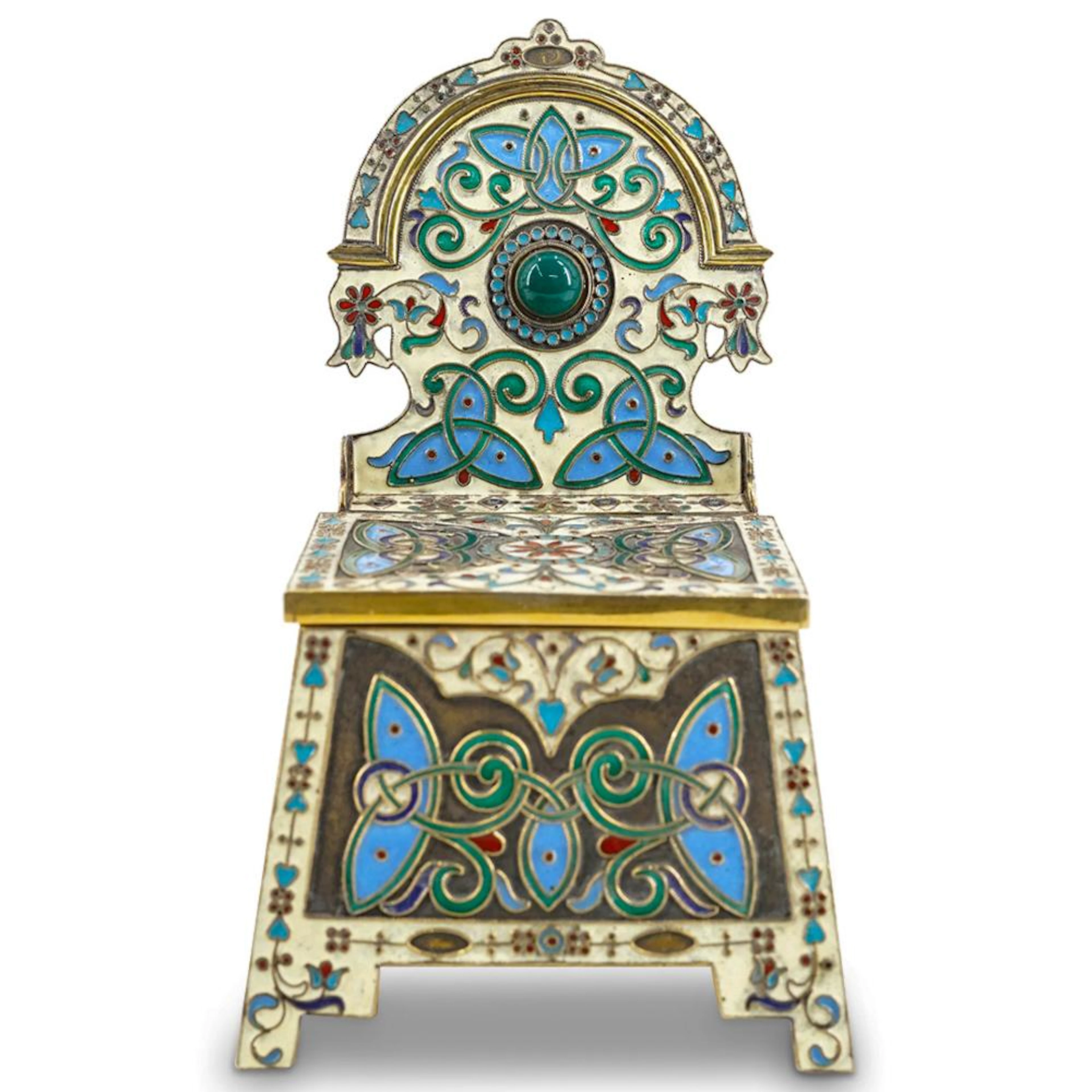 Antique Russian Sazikov Enameled 875 Silver Night Commode Box