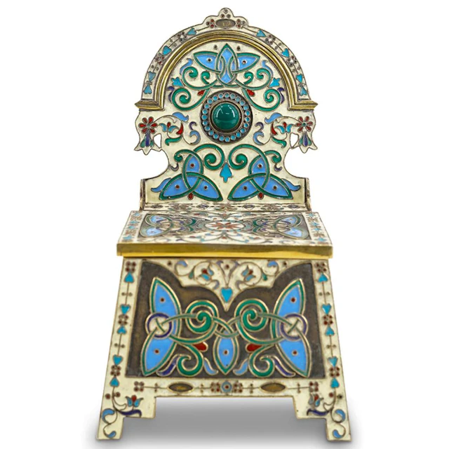 Antique Russian Sazikov Enameled 875 Silver Night Commode Box