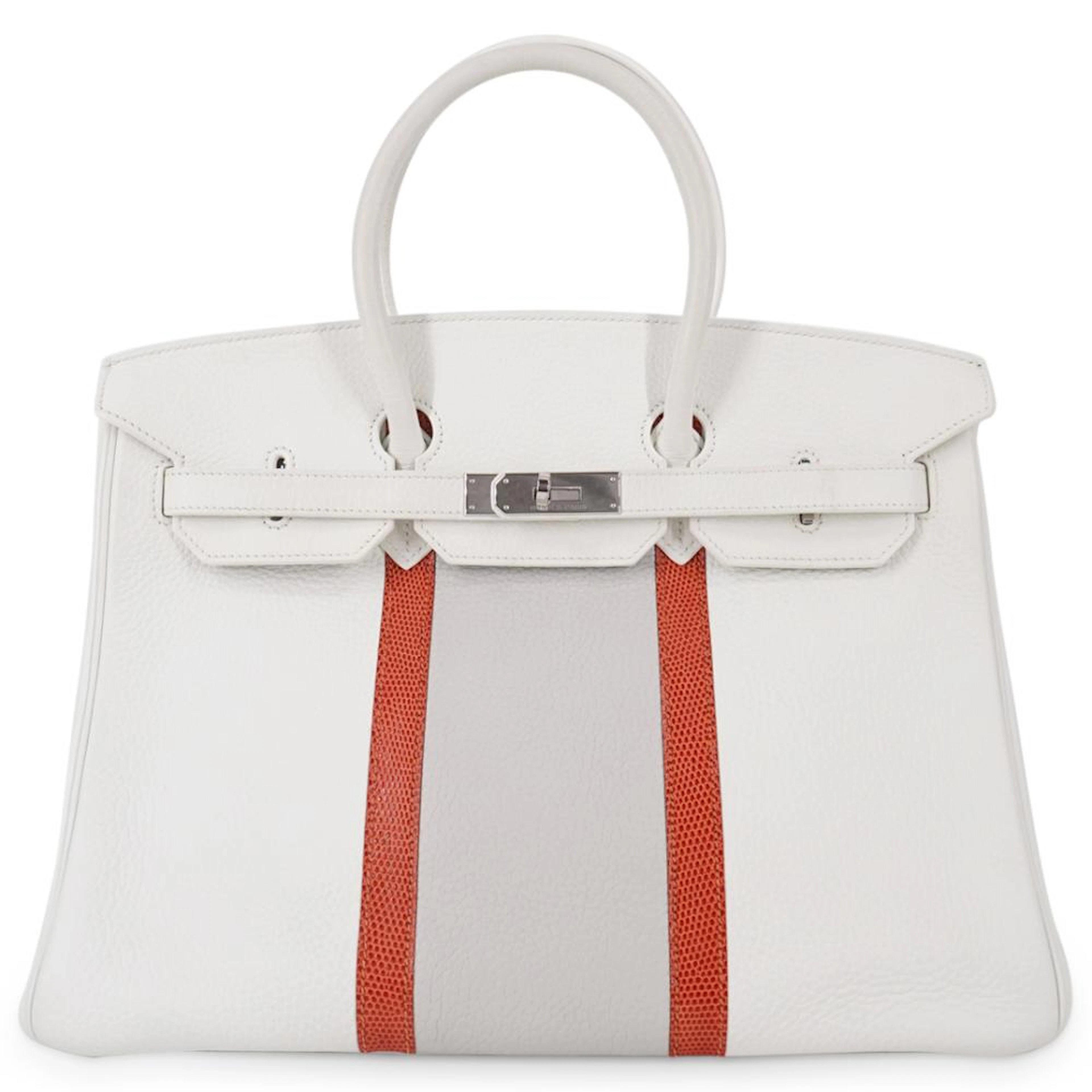 Hermes 35cm White, Gris Perle Clemence Leather Bag