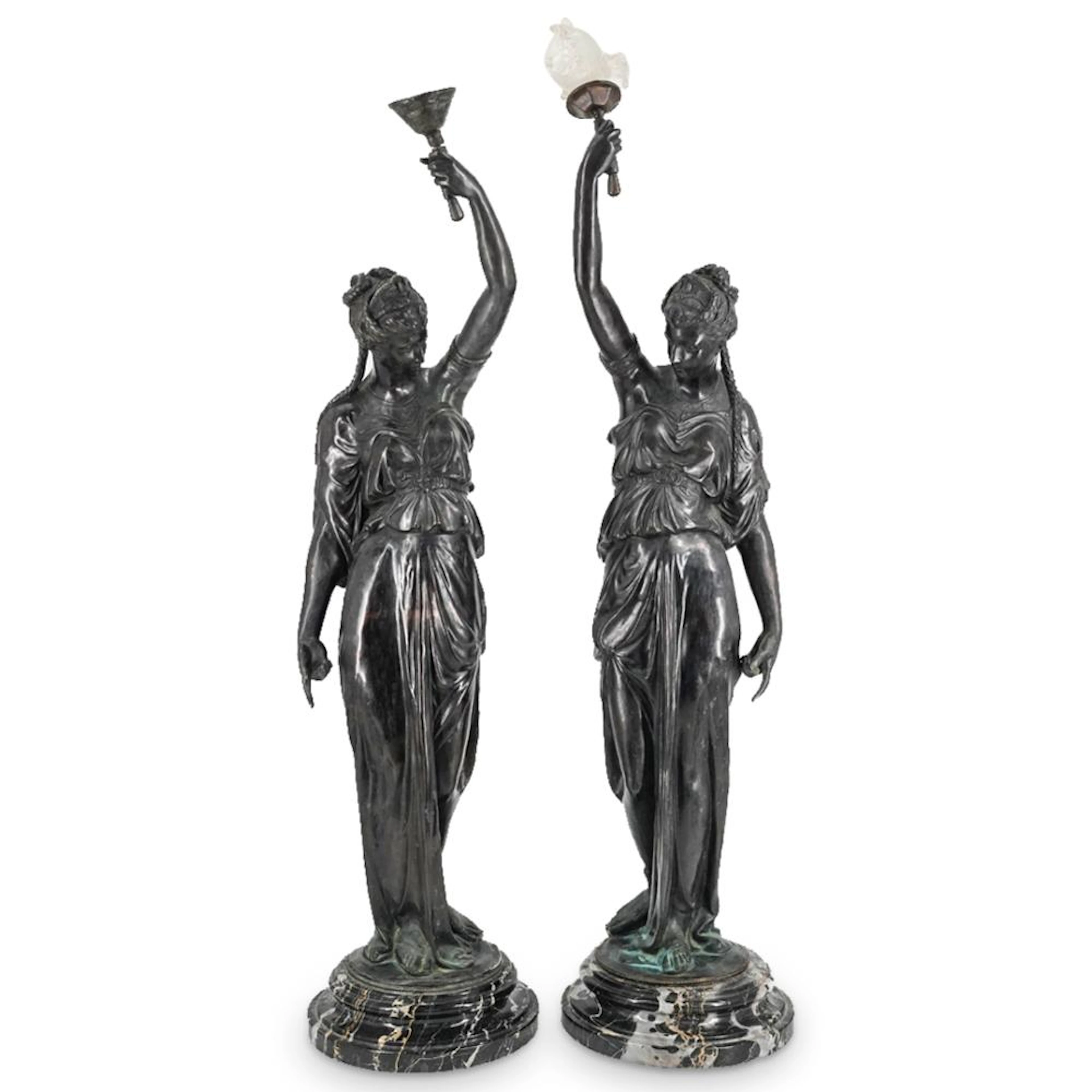 Pair After Claude Michel Clodion Bronze Neoclassical Figures
