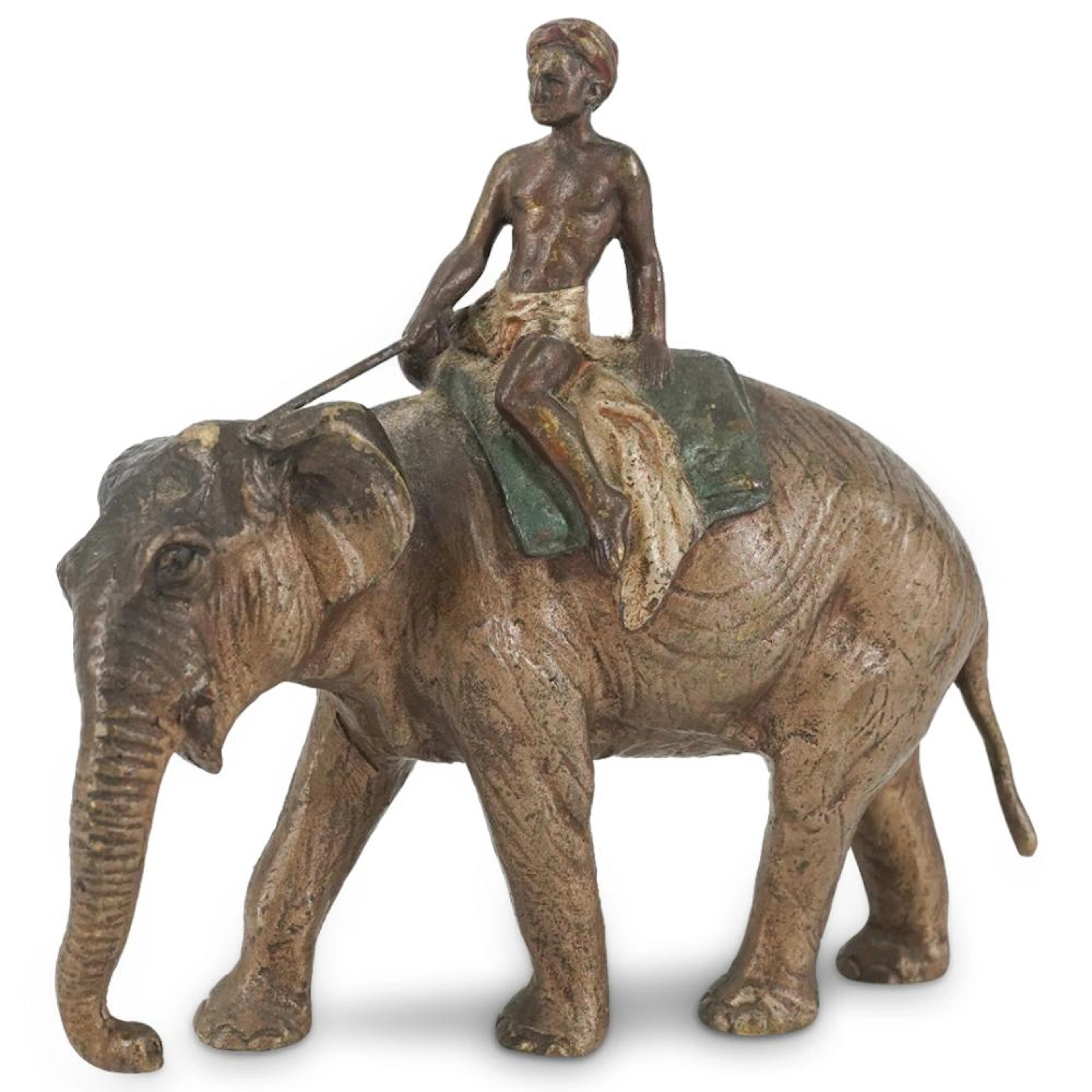 Antique Austrian Cold Painted Bronze Orientalist Man On Elephant