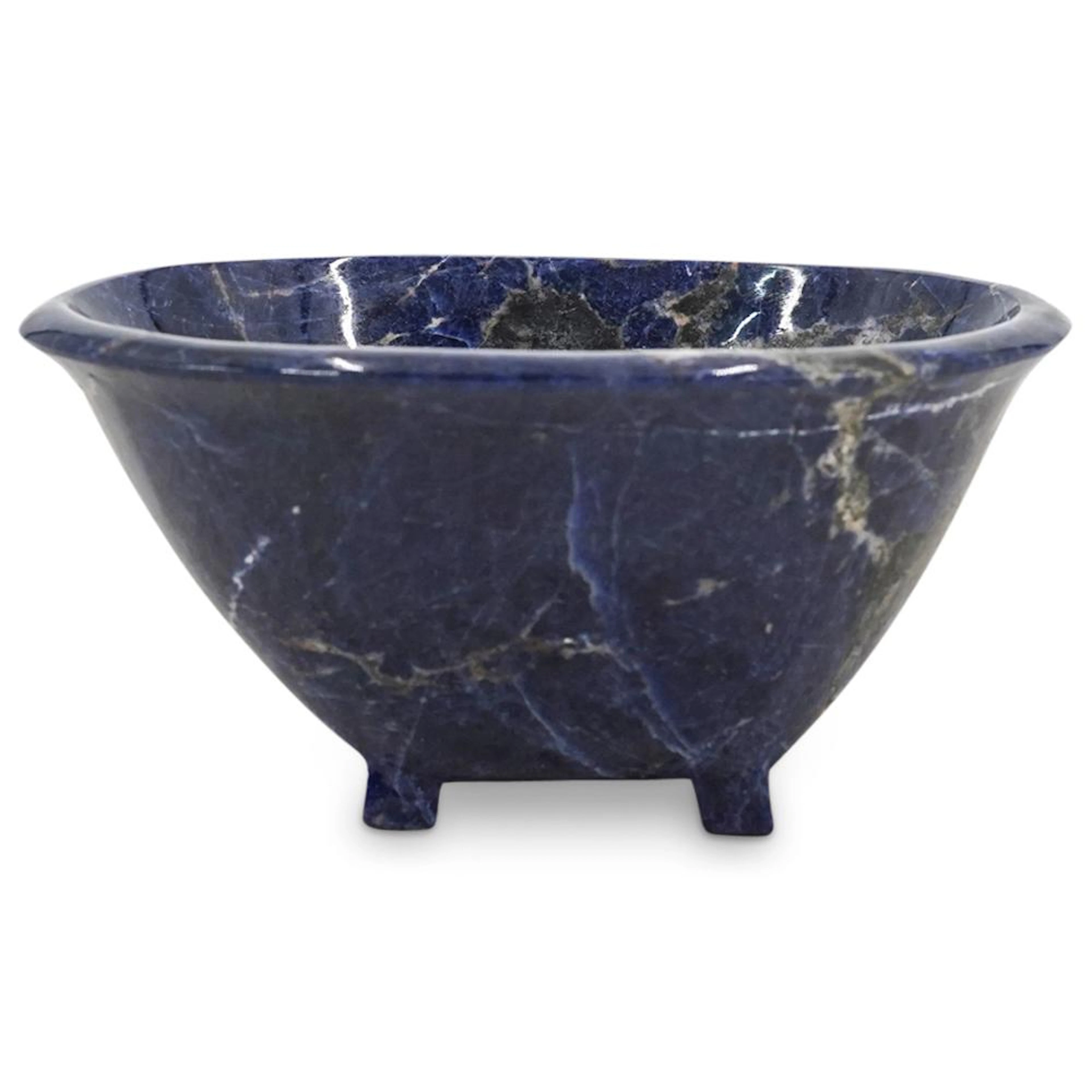 Antique Carved Lapis Lazuli Stone Footed Bowl
