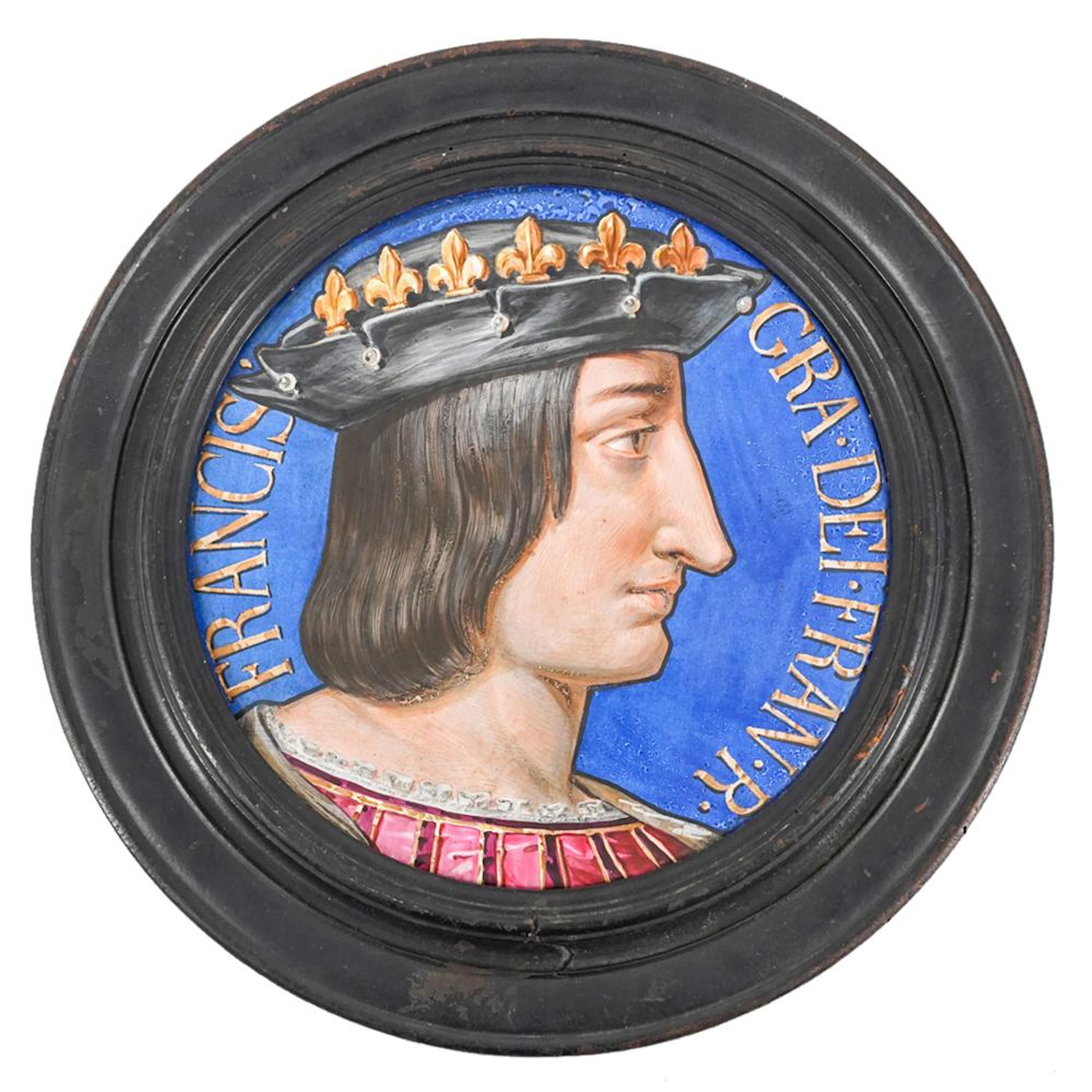 Antique Faience King Francis I Portrait Medallio