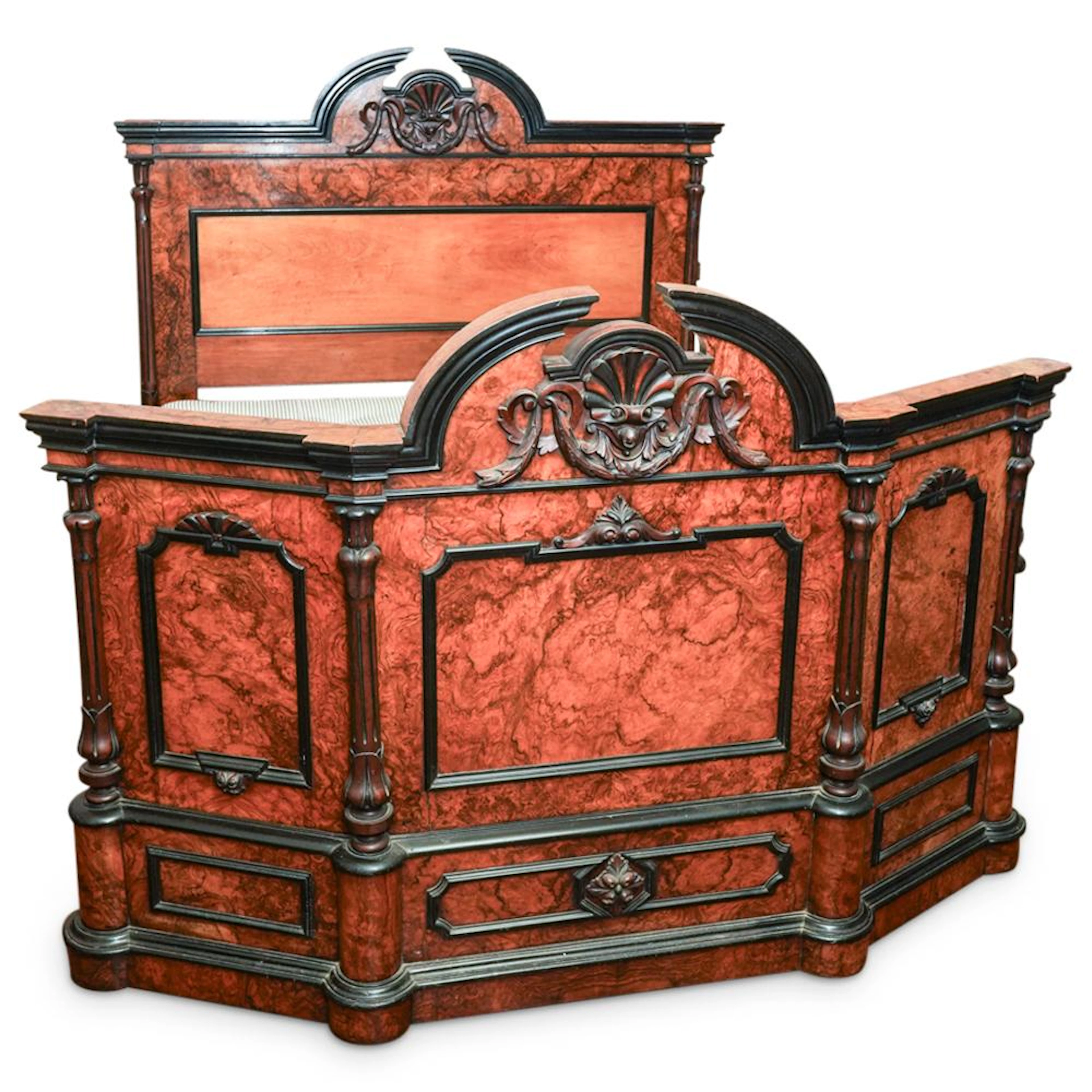 Italian Baroque Circassian Walnut Bed