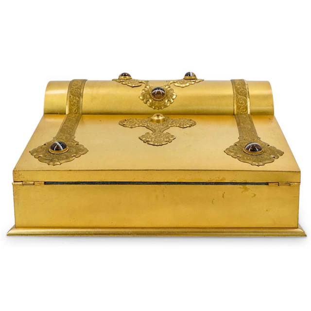 Antique Bronze Gilt Jeweled Travel Desk