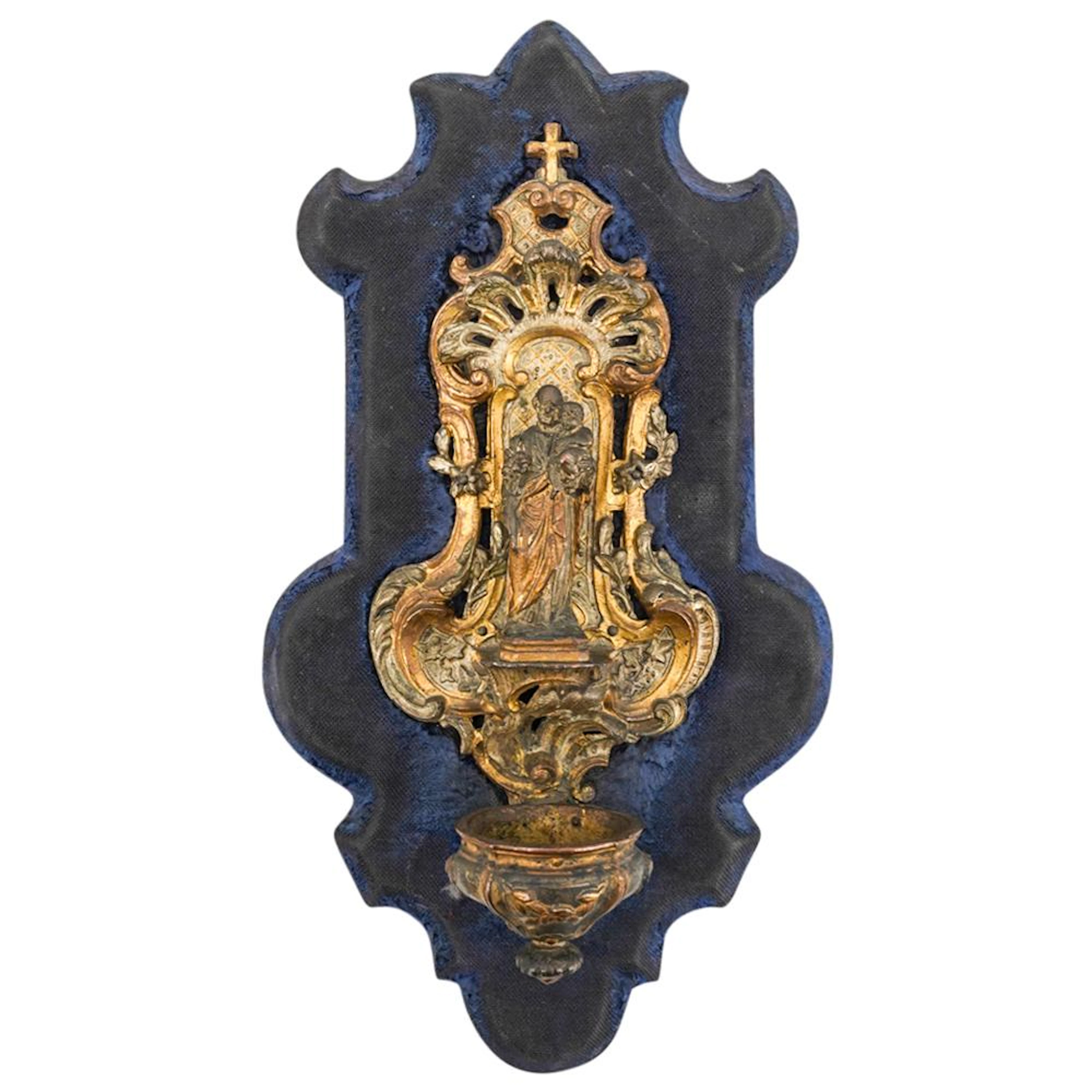 Antique Italian Saint Joseph With Child Holy Water Font