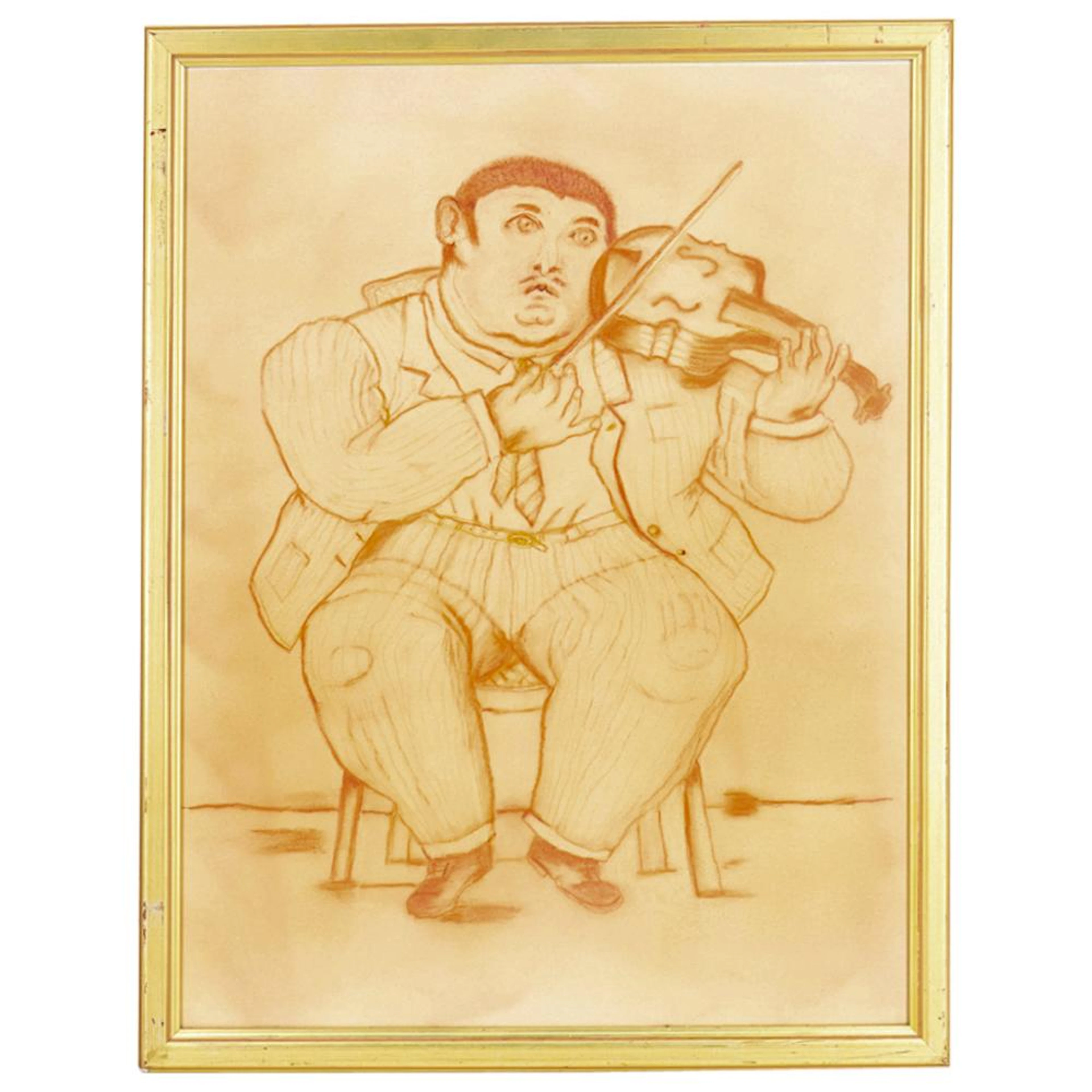 After Fernando Botero (Colombian, b. 1932) "A Violinist" Drawing