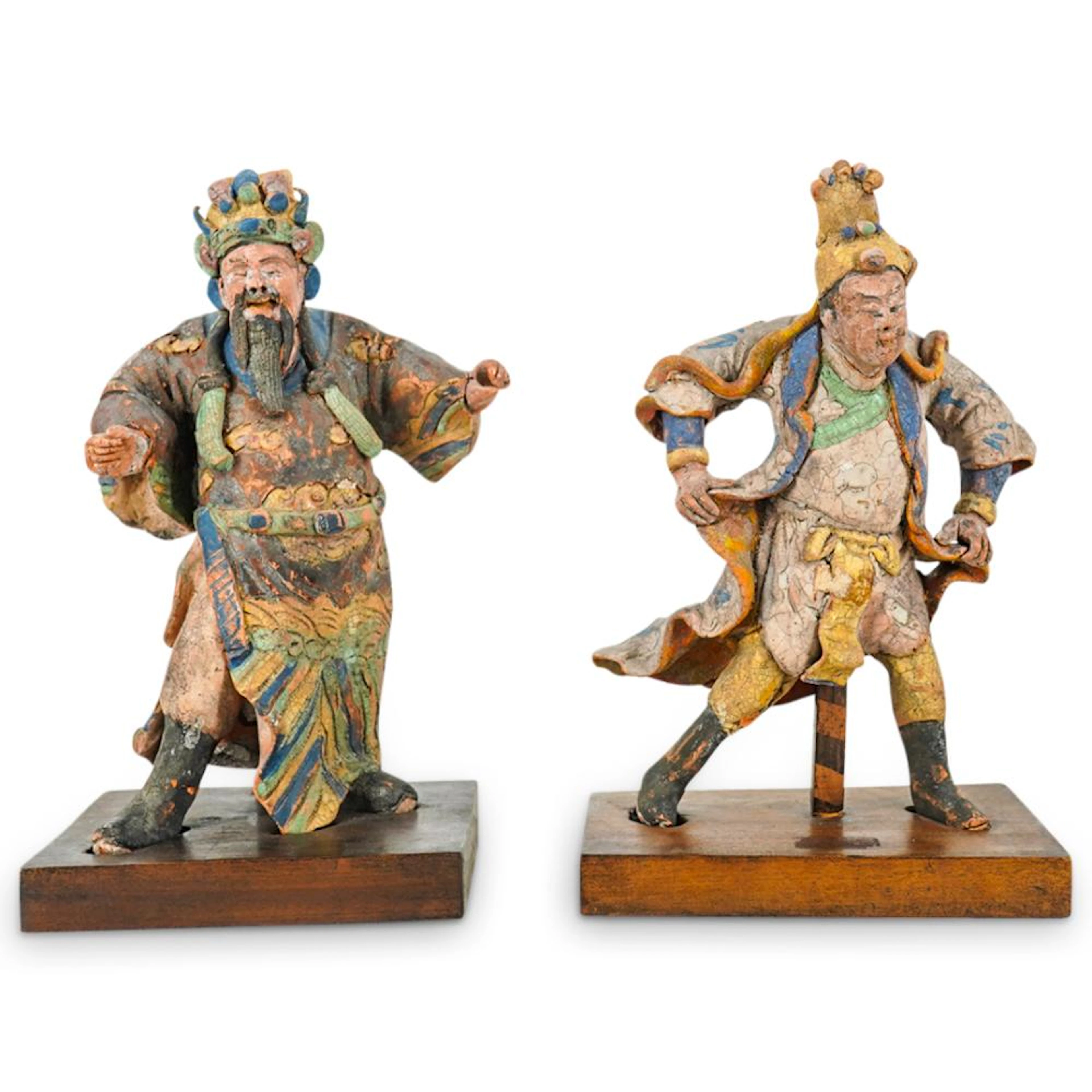 Pair of Antique Chinese Pottery Sancai Figures
