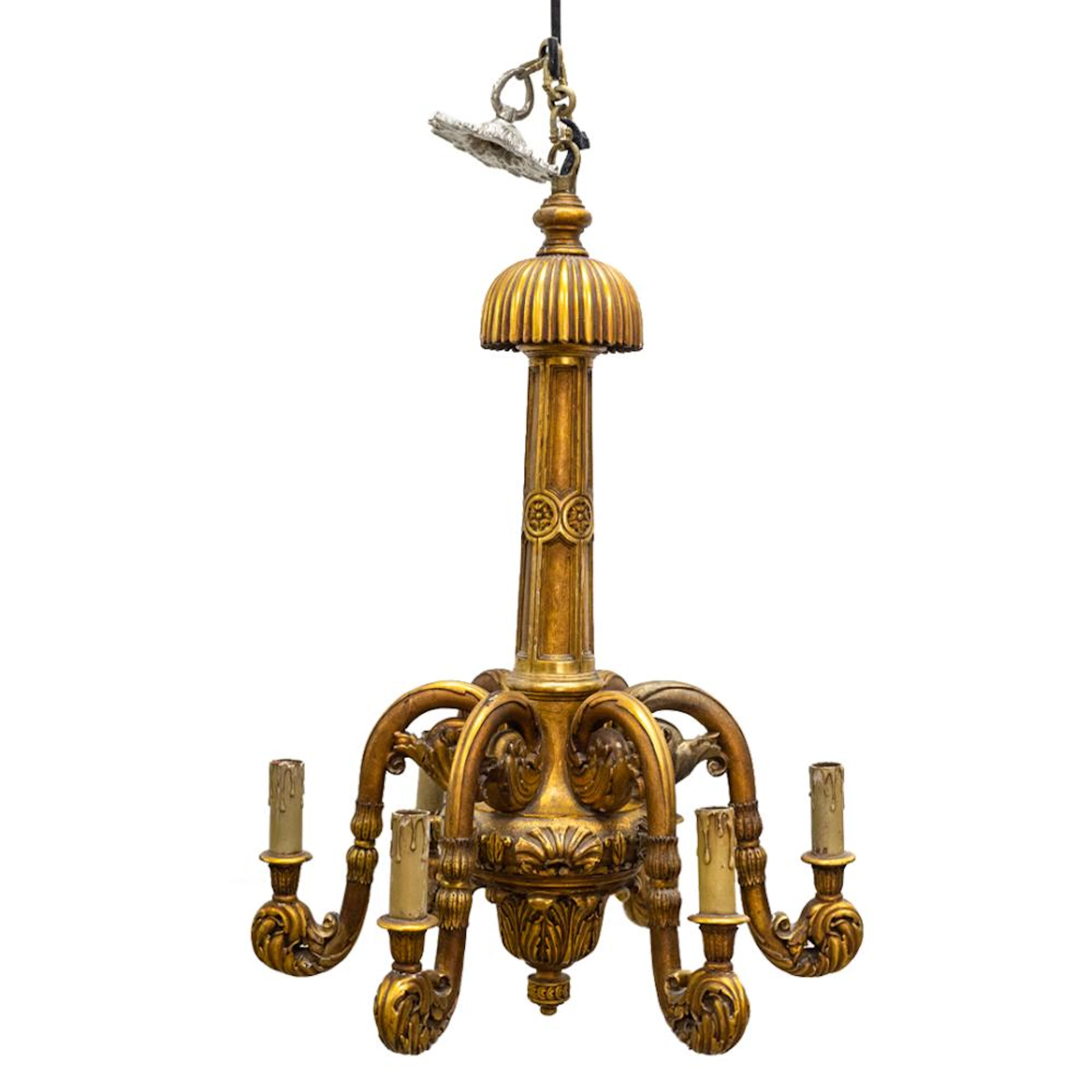 Gilt Wood Empire Style Six Armed Electric Chandelier
