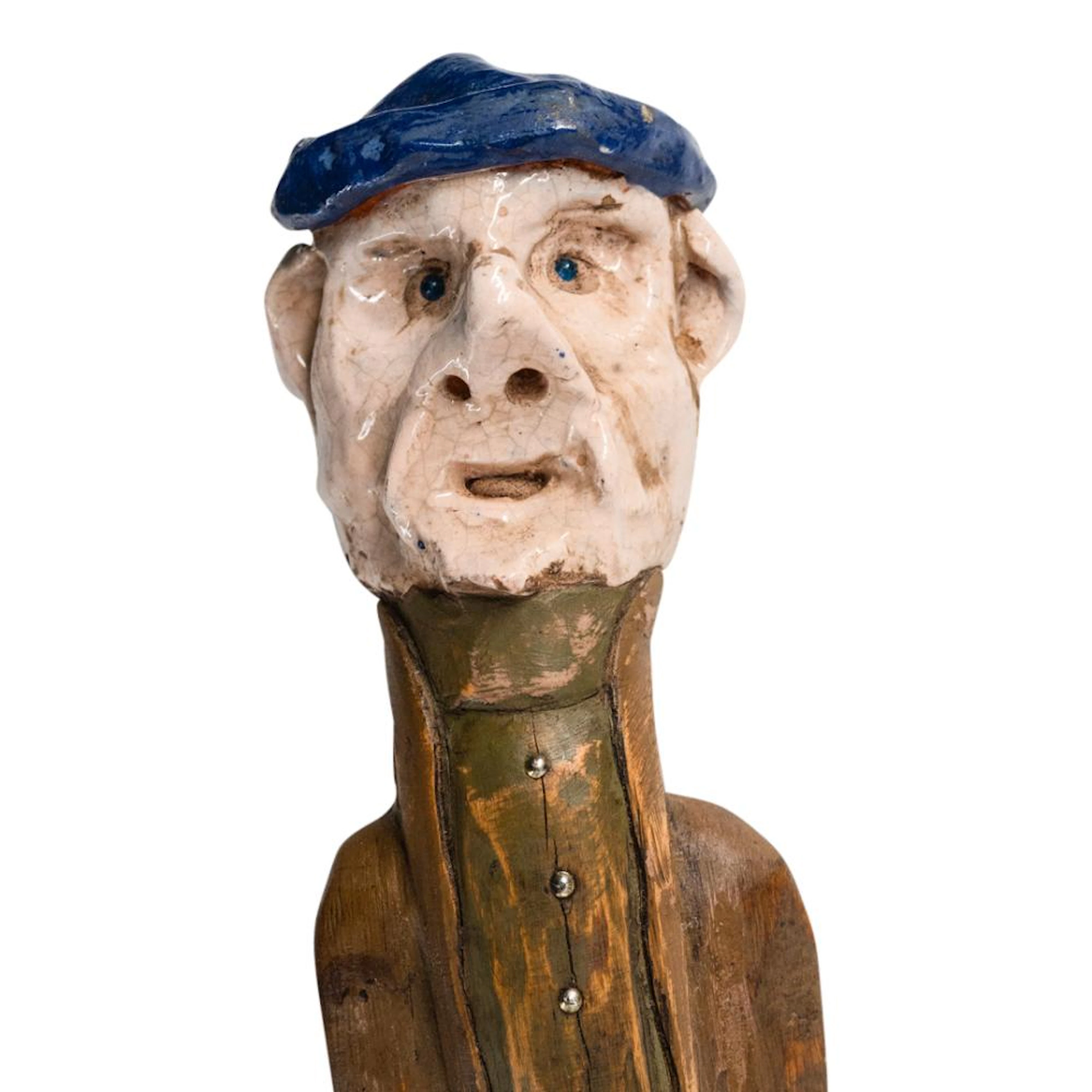 Folk Art Figurative Carved Wood Walking Stick