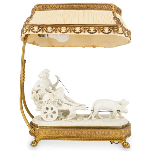 Antique Austrian Bisque Porcelain And Bronze Electric Lamp