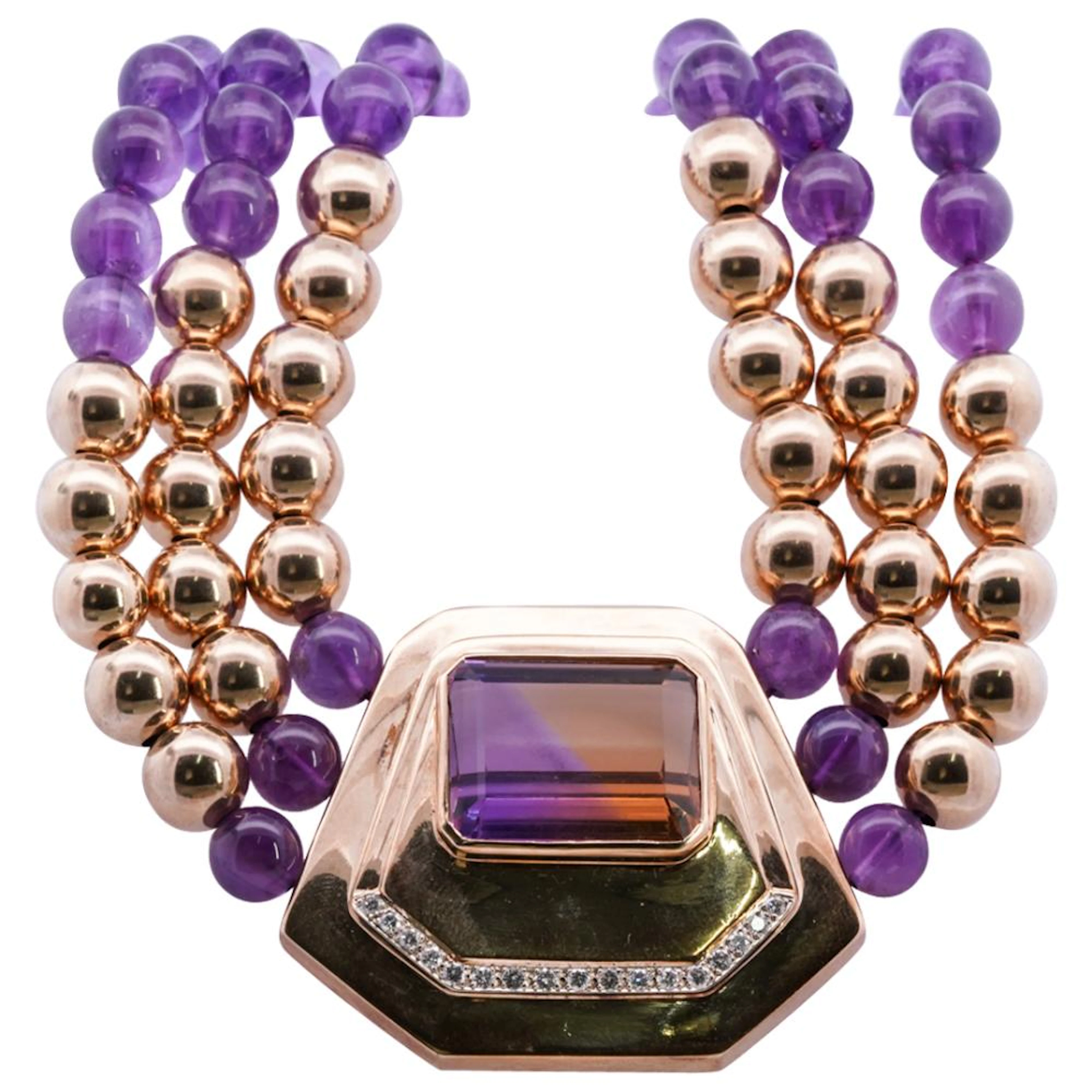 Balogh Jewelers 18k Gold, Ametrine and Beaded Amethyst Necklace