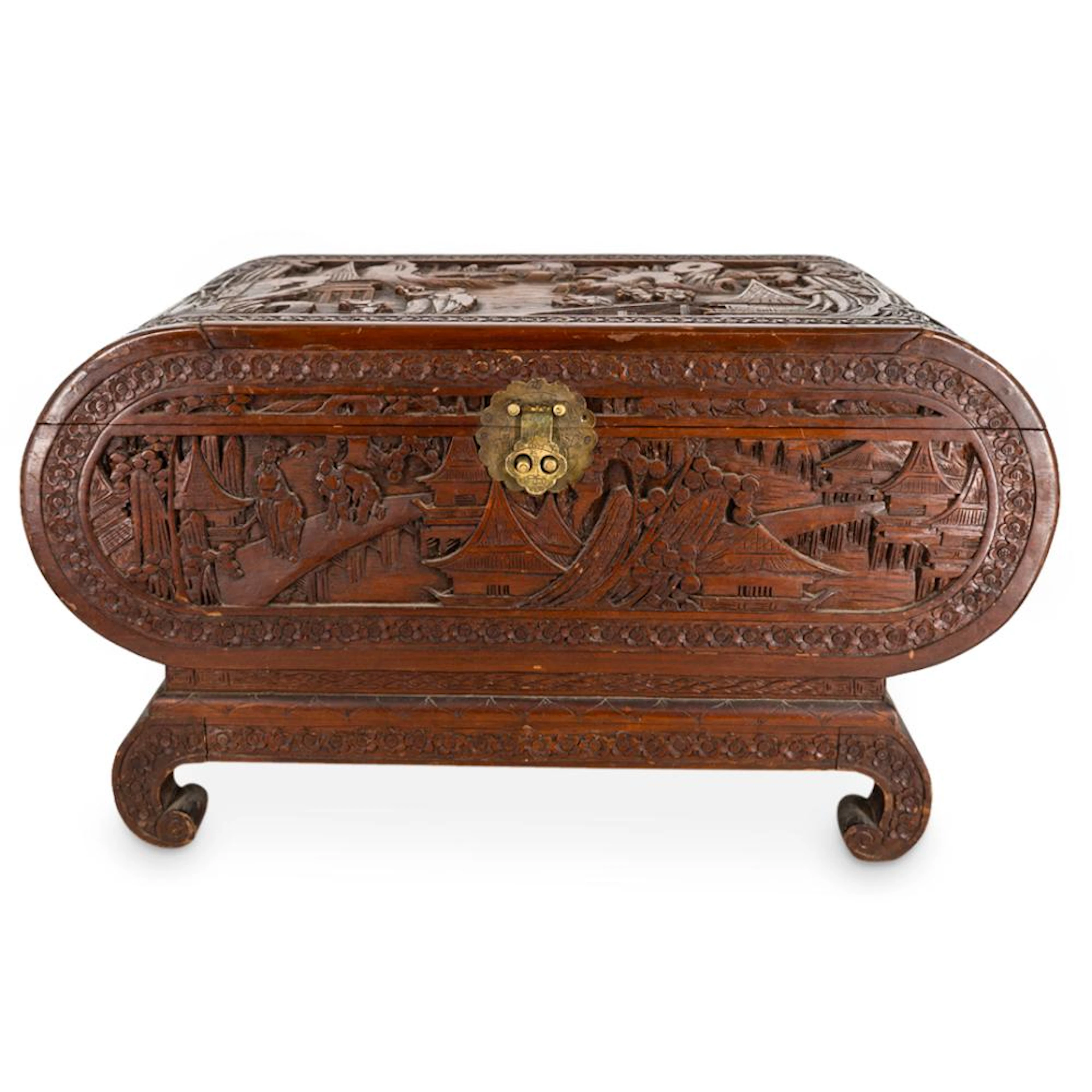 Antique Chinese Carved Wood Blanket Chest