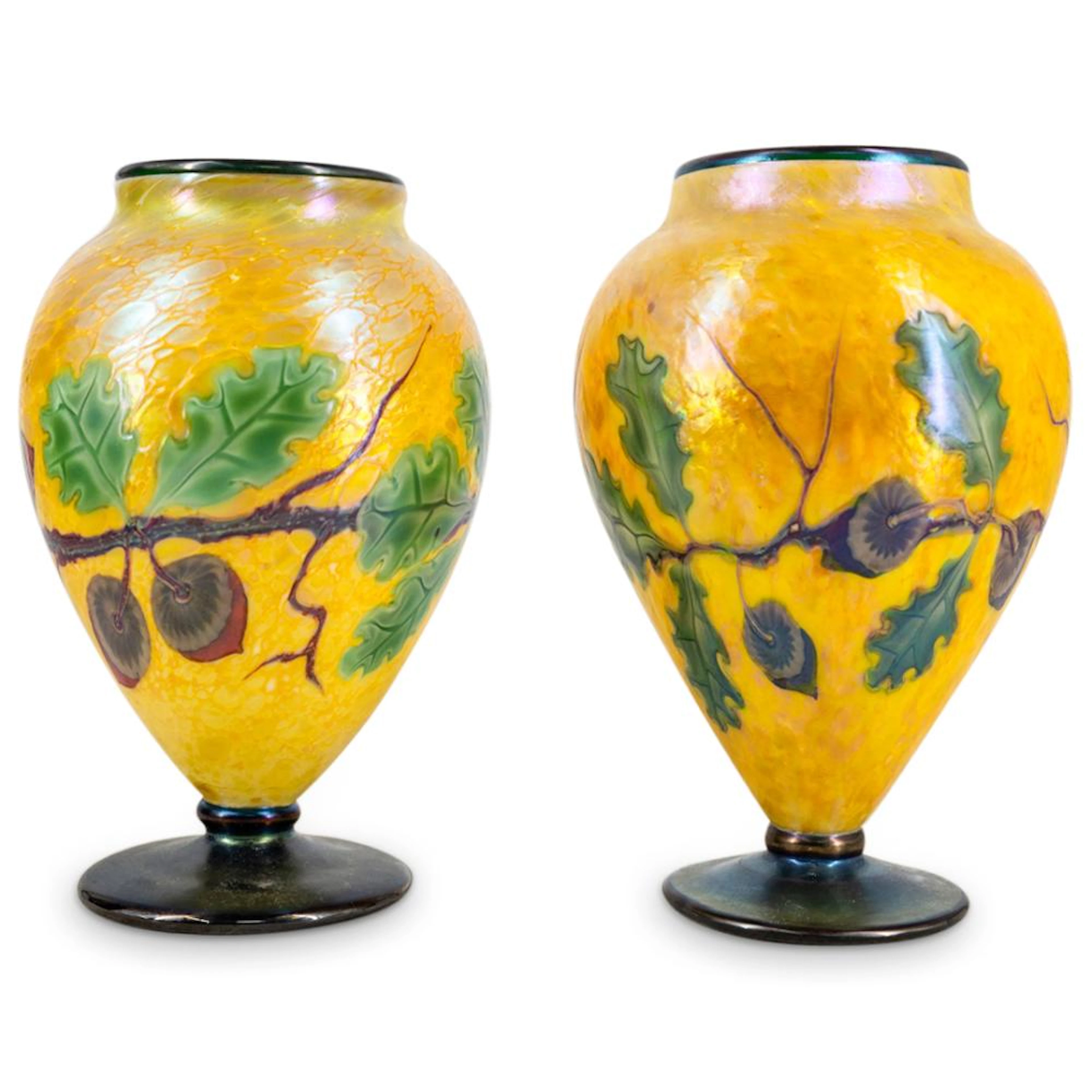 Pair Of "Orient & Flume" Art Glass Vases