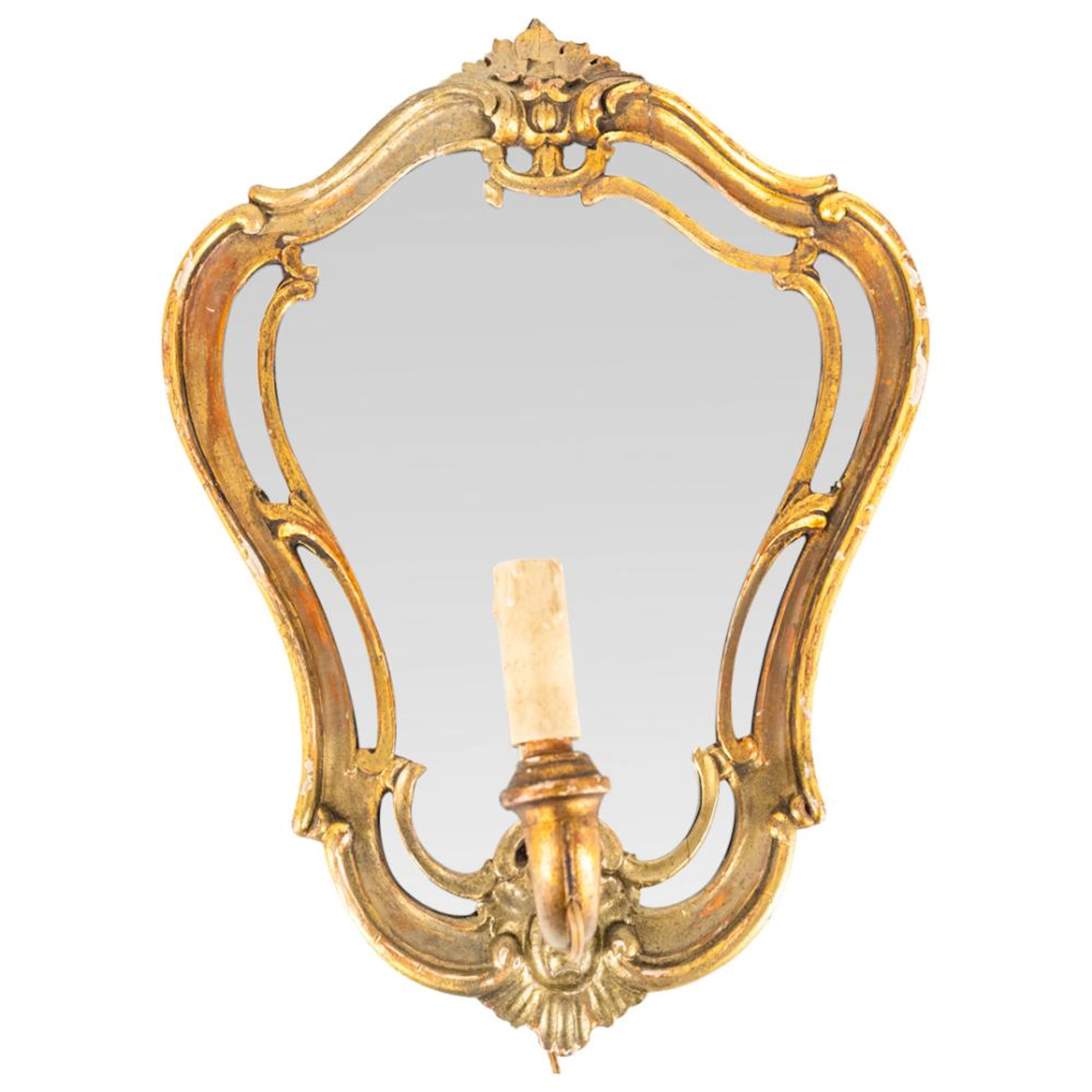 Antique French Mirror Light Wall Sconce