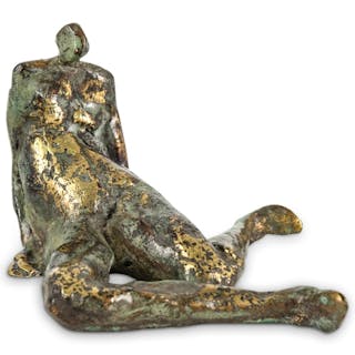 Signed Brutalist Seated Bronze Statue