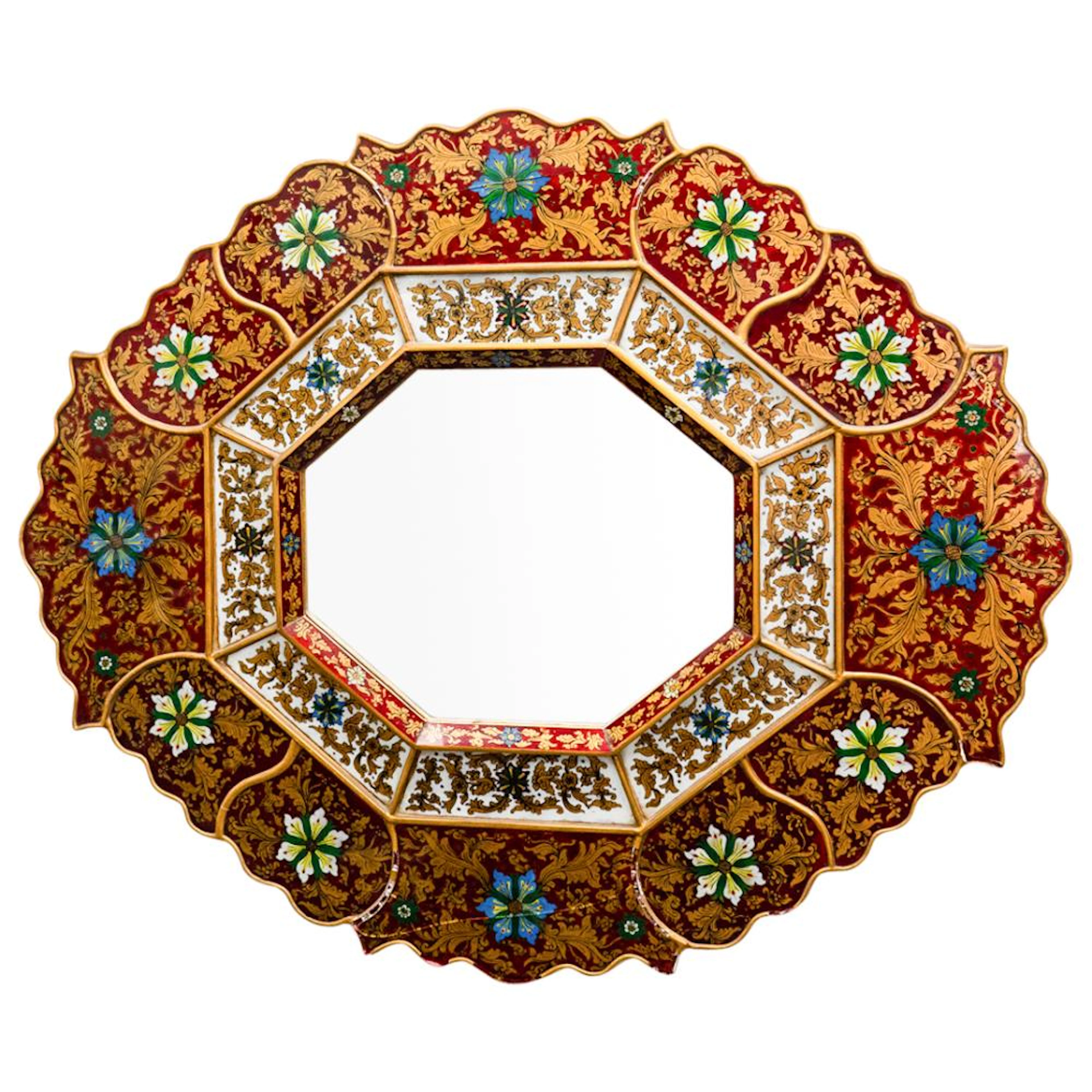 Antique Peruvian Cuzcajo Reverse-Painted Glass Mirror