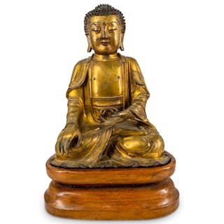 Antique Chinese Bronze Gautama Buddha On Stand