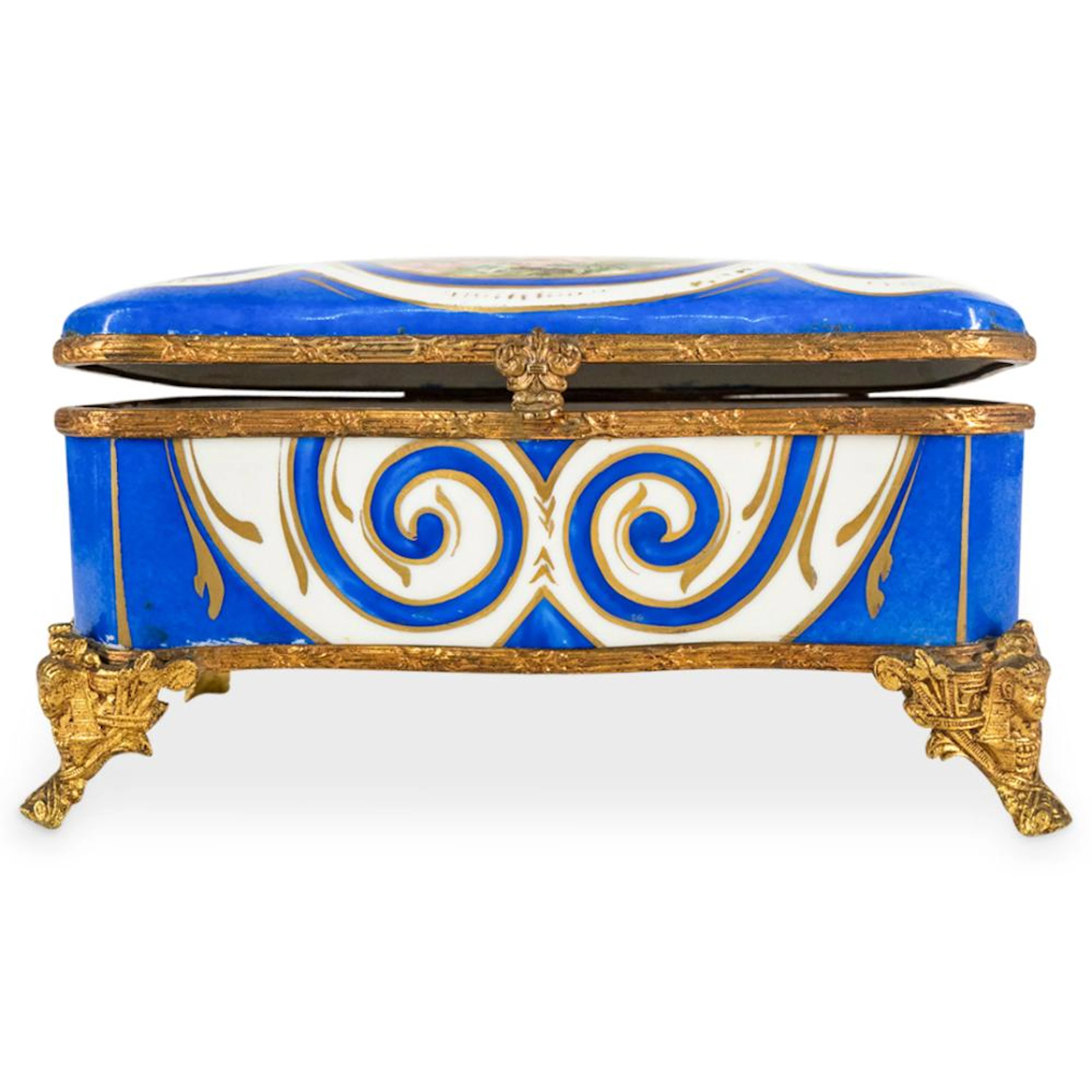 Antique Egyptian Revival Sevres Style Porcelain Jewelry Casket