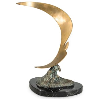 Modernist "Sea Gull On Wave" Bronze Sculpture