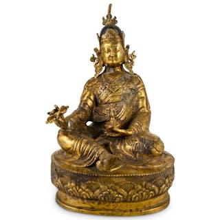 Antique Tibetan Padmasambhava Gilt Bronze Sculpture
